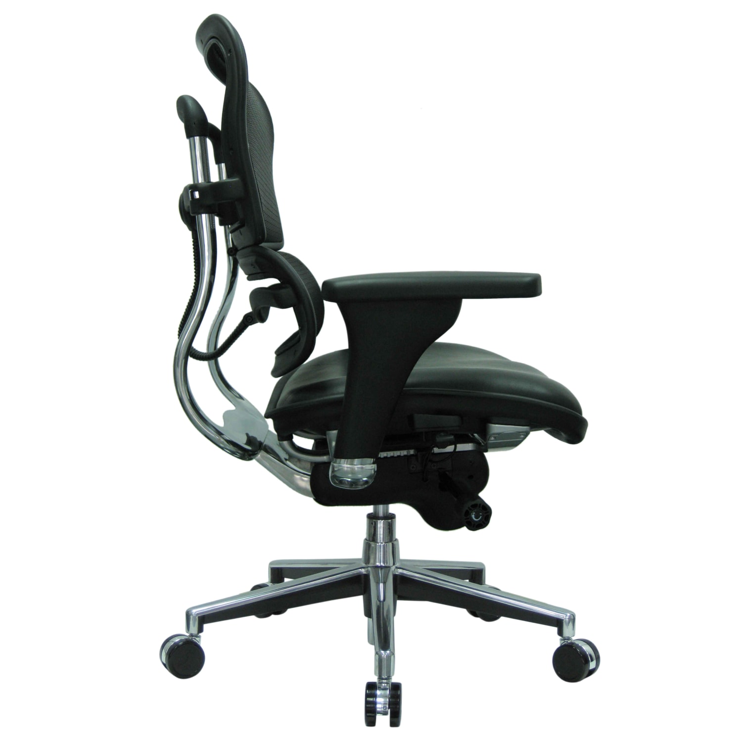 Eurotech Ergohuman Ergonomic Bonded Leather/Mesh Mid-Back Chair, Black/Chrome - Image 4