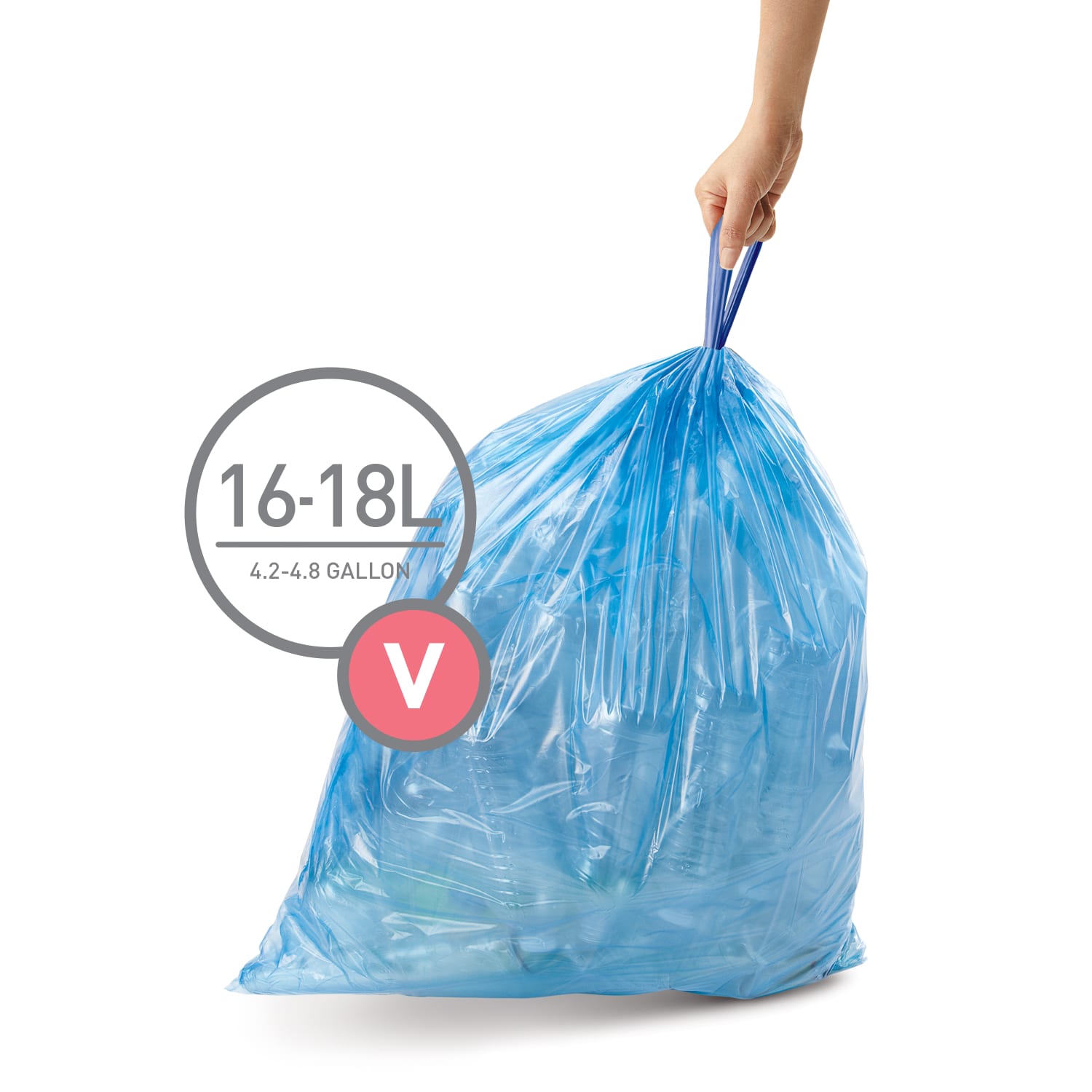 simplehuman Custom-Fit 0.03-mil Can Liners, 4.2 - 4.8 Gallons, Blue, Pack Of 240 - Image 3