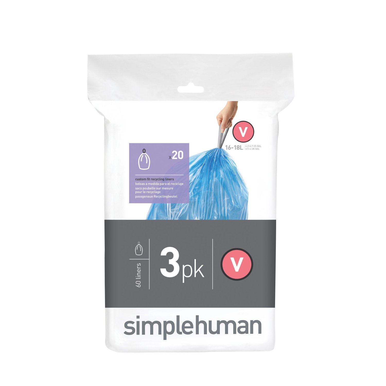 simplehuman Custom-Fit 0.03-mil Can Liners, 4.2 - 4.8 Gallons, Blue, Pack Of 240 - Image 6