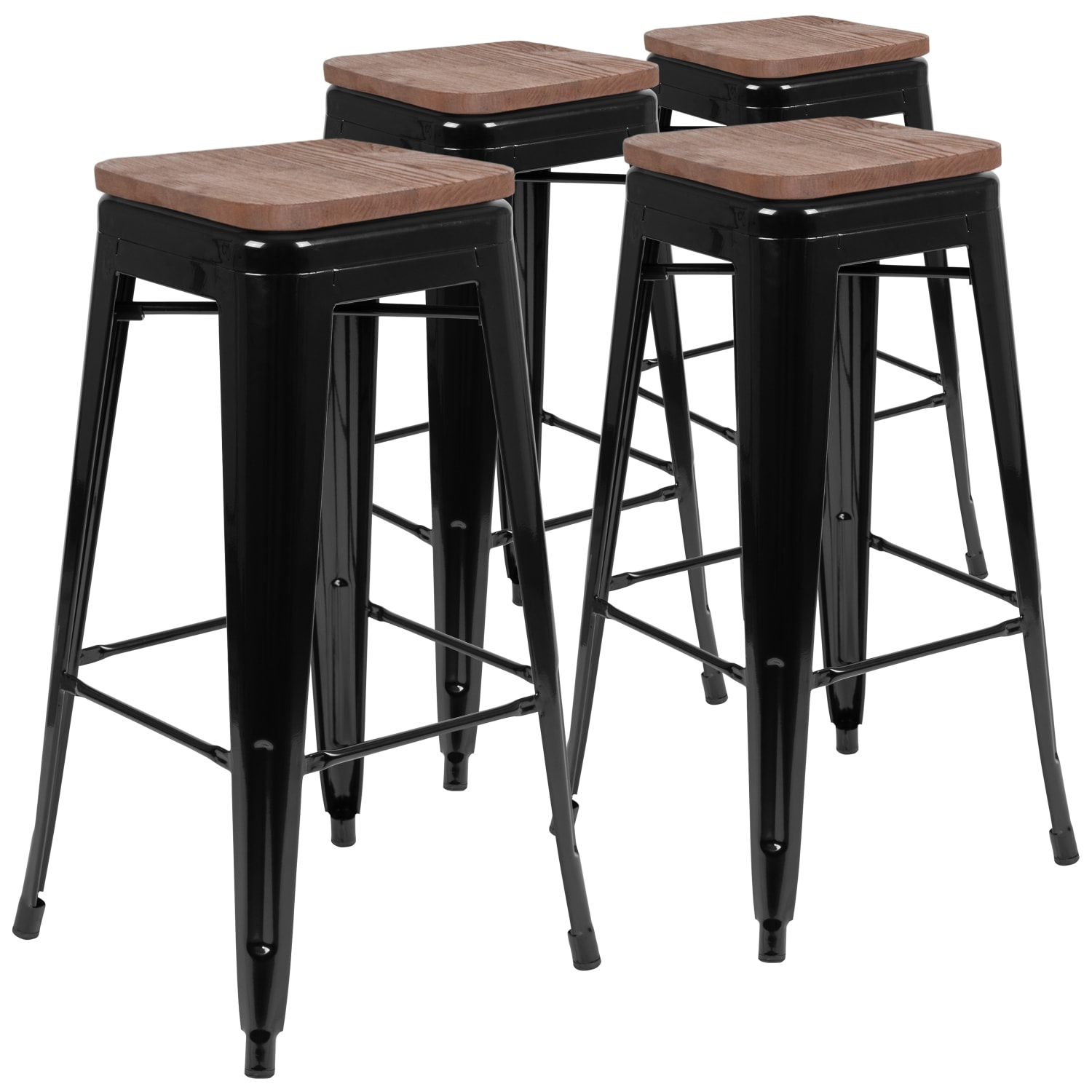 Flash Furniture 30in High Metal Indoor Bar Stool with Wood Seat Stackable Set of 4 Black PopularChairscom Flash Furniture 30in High Metal Indoor Bar Stool with Wood Seat Stackable Set of 4 Black PopularChairscom