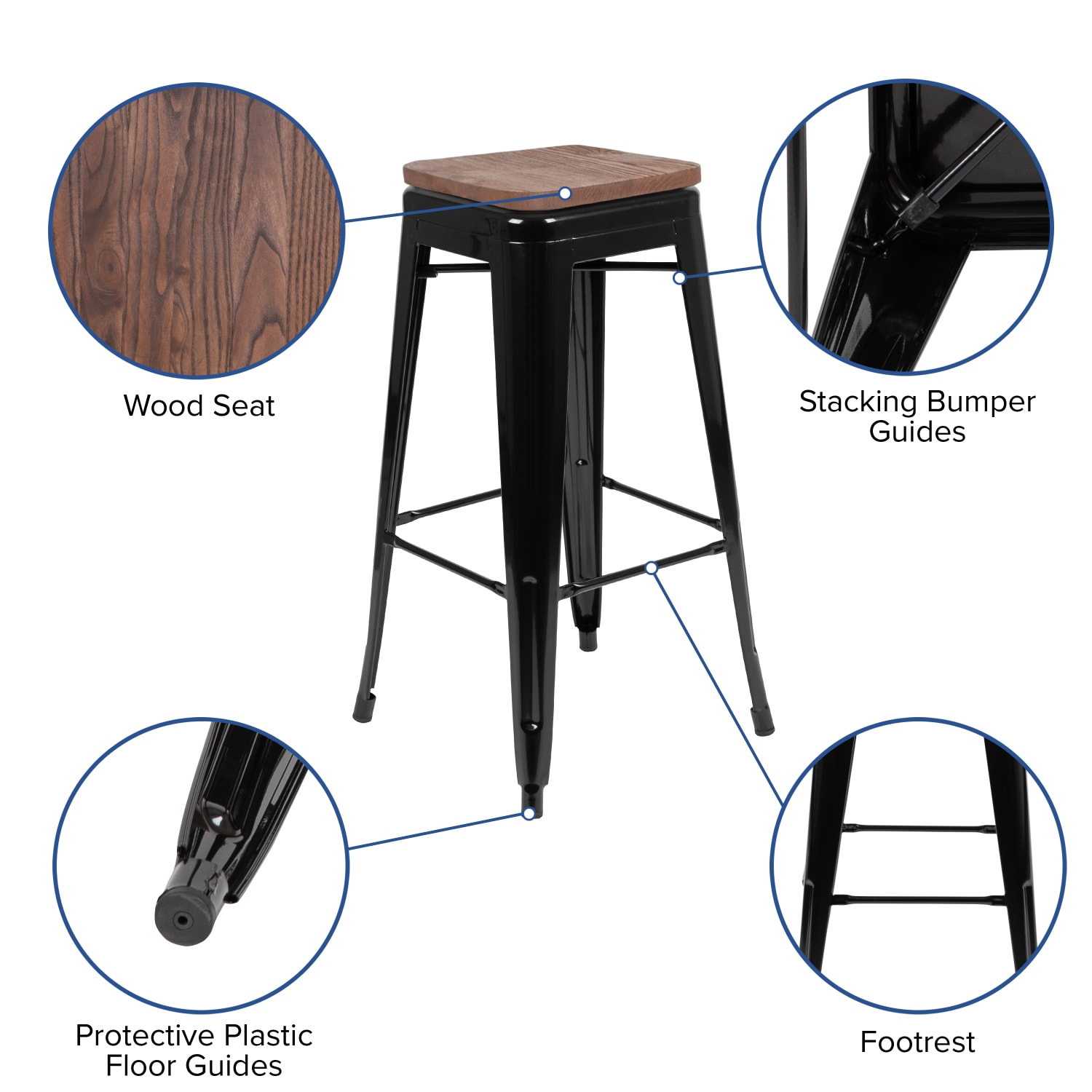 Flash Furniture 30in High Metal Indoor Bar Stool with Wood Seat Stackable Set of 4 Black PopularChairscom Flash Furniture 30in High Metal Indoor Bar Stool with Wood Seat Stackable Set of 4 Black PopularChairscom