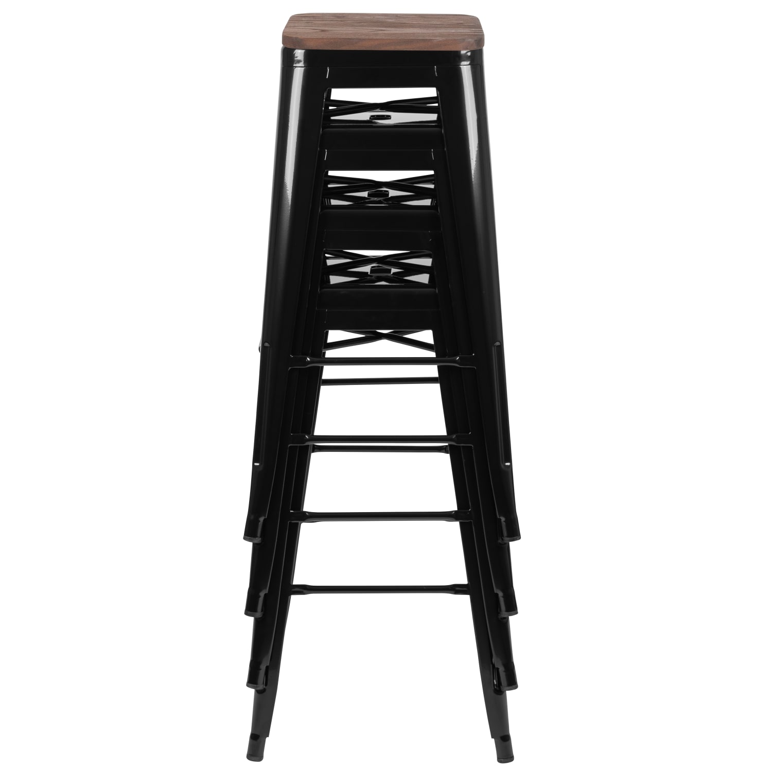 Flash Furniture 30in High Metal Indoor Bar Stool with Wood Seat Stackable Set of 4 Black PopularChairscom Flash Furniture 30in High Metal Indoor Bar Stool with Wood Seat Stackable Set of 4 Black PopularChairscom