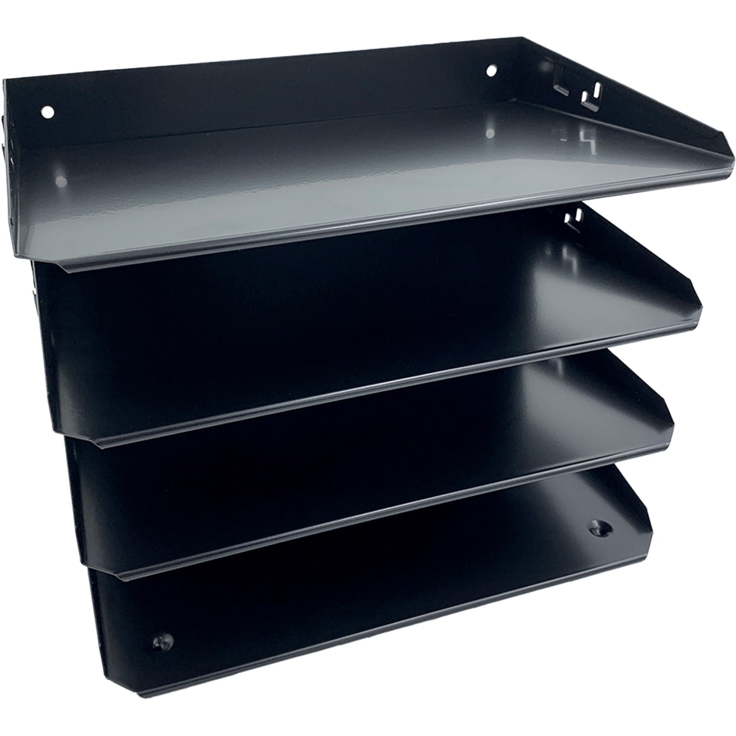 Huron Horizontal Slots Desk Organizer - 4 Compartment(s) - Horizontal - 9in Height x 12in Width x 8.66in Depth - Durable - Black - Steel - 1 Each - Image 4