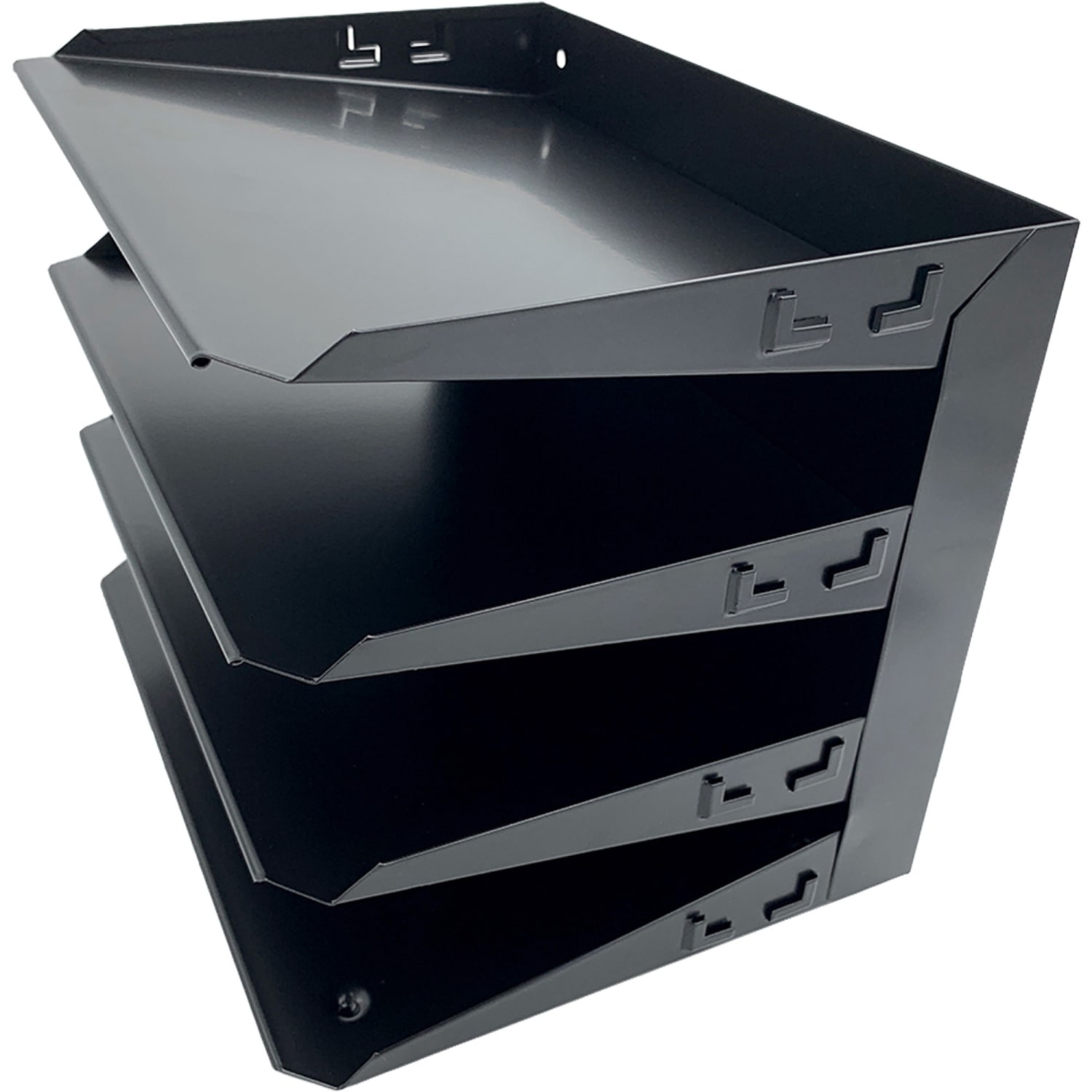 Huron Horizontal Slots Desk Organizer - 4 Compartment(s) - Horizontal - 9in Height x 12in Width x 8.66in Depth - Durable - Black - Steel - 1 Each - Image 5