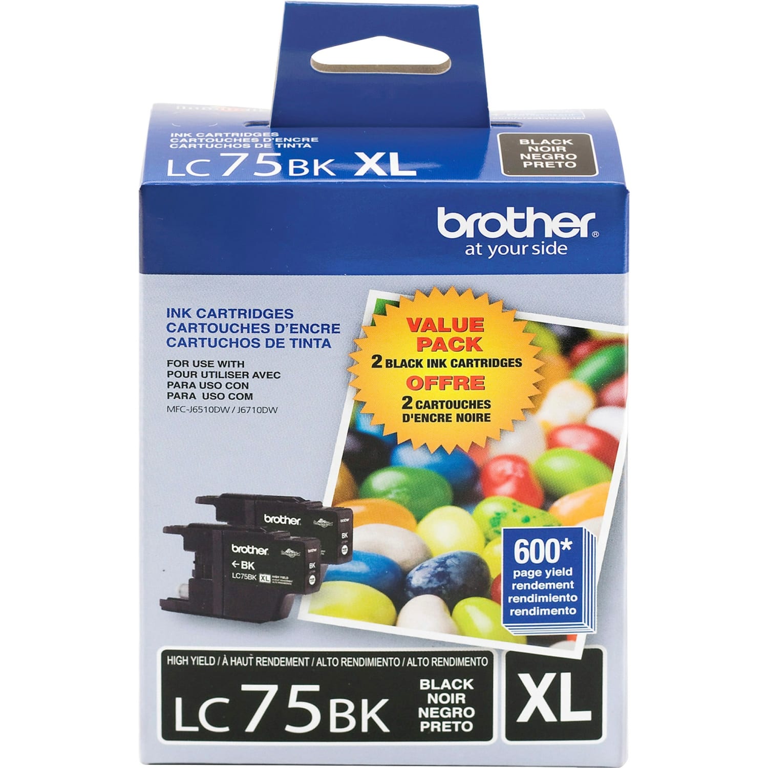 Brother LC75 Black High-Yield Ink Cartridges, Pack Of 2, LC75BK - Image 3