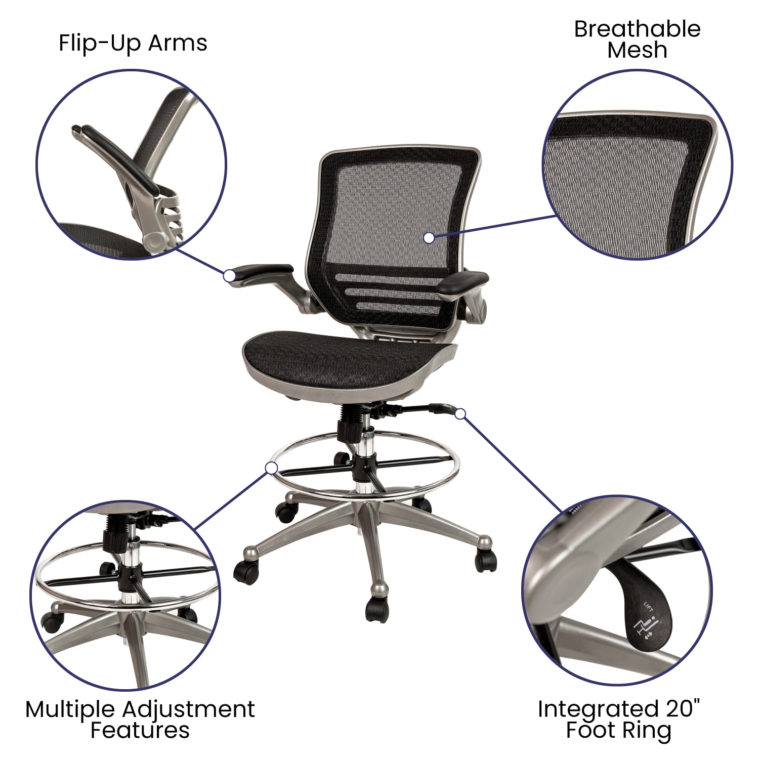 Flash Furniture MidBack Transparent Mesh Drafting Chair with FlipUp Arms BlackGraphite Silver PopularChairscom Flash Furniture Mid Back Transparent Mesh Drafting Chair with Flip Up Arms BlackGraphite Silver PopularChairscom
