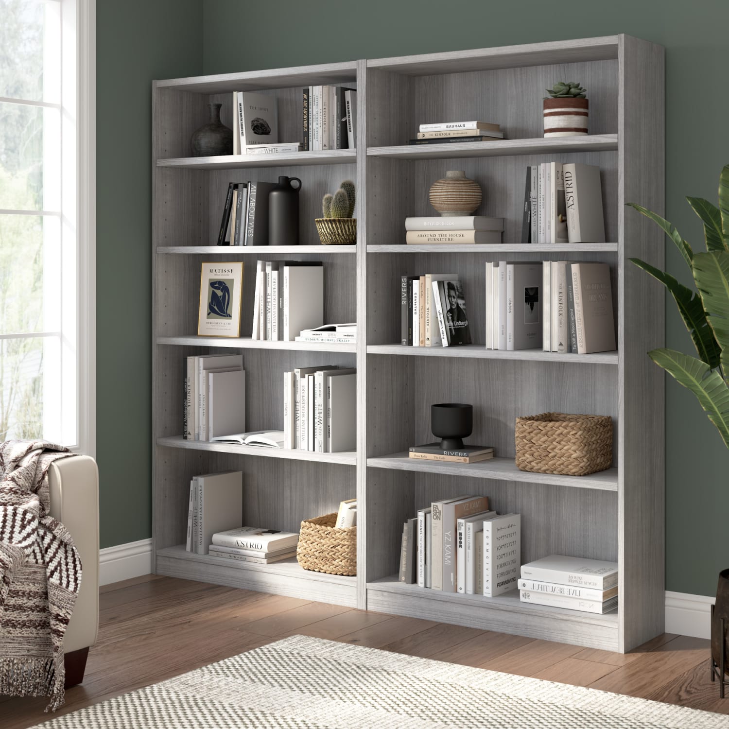 Bush Furniture 72inH Universal Tall 5 Shelf Bookcase - Set of 2, Platinum Gray, Standard Delivery - Image 3