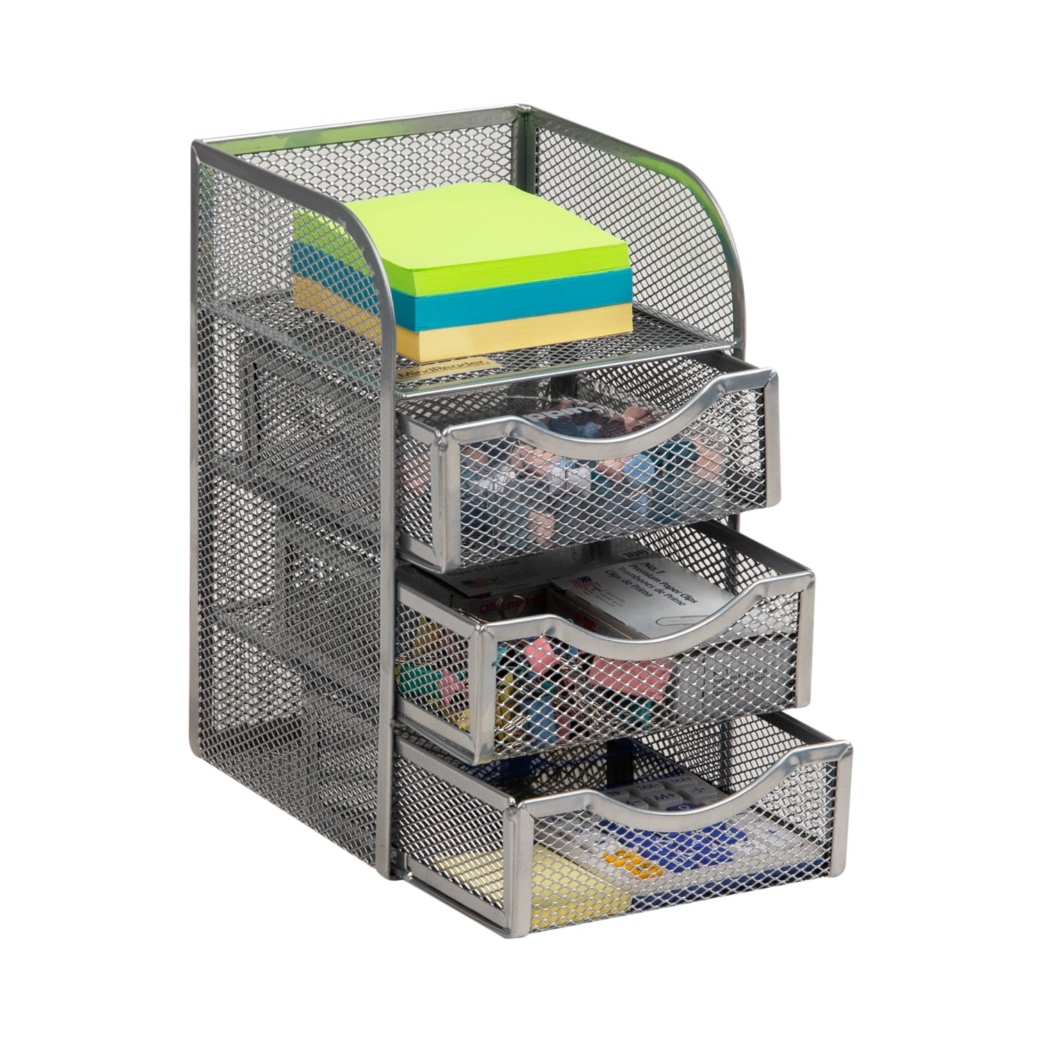 Mind Reader Mini Desk Office Supplies Organizer, 8inH x 5inW x 4-3/4inD, Silver