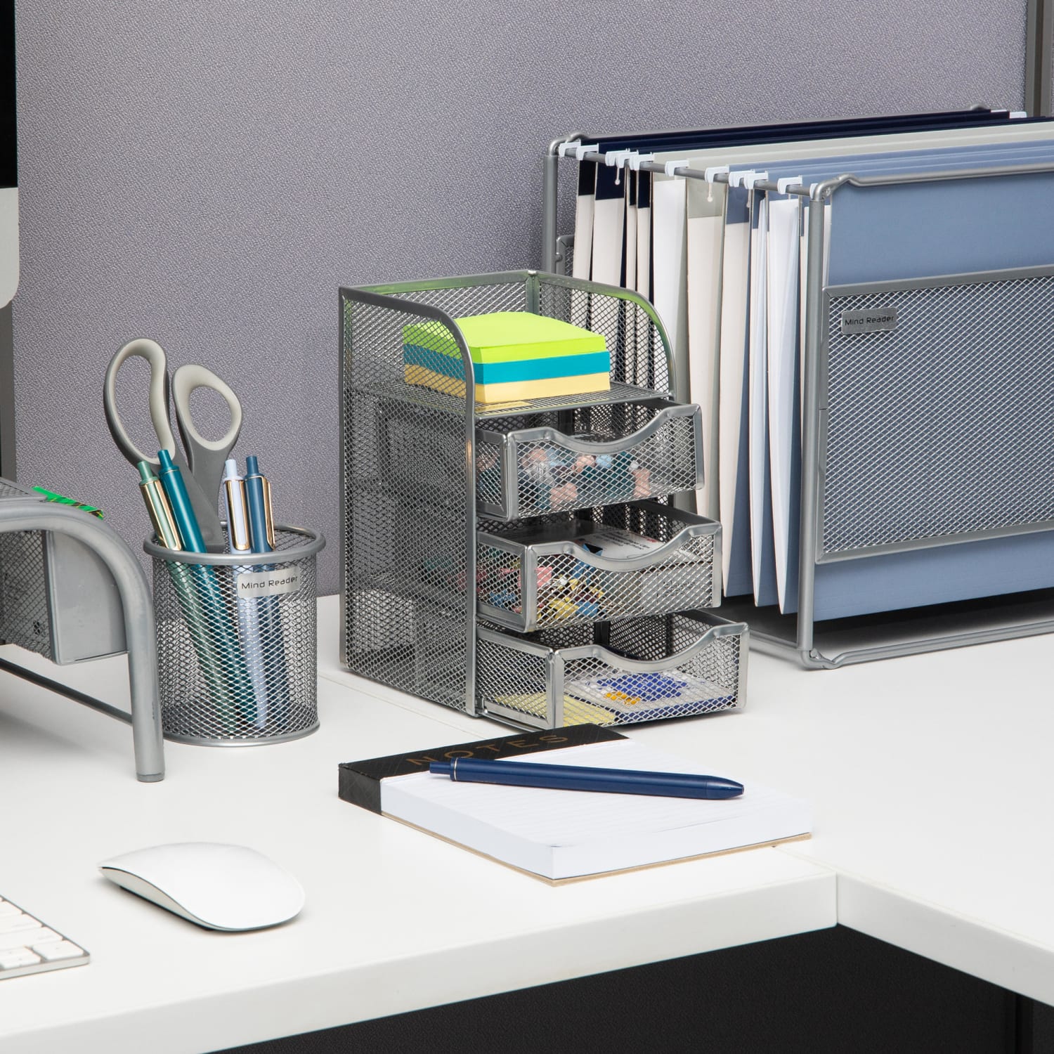Mind Reader Mini Desk Office Supplies Organizer, 8inH x 5inW x 4-3/4inD, Silver - Image 3