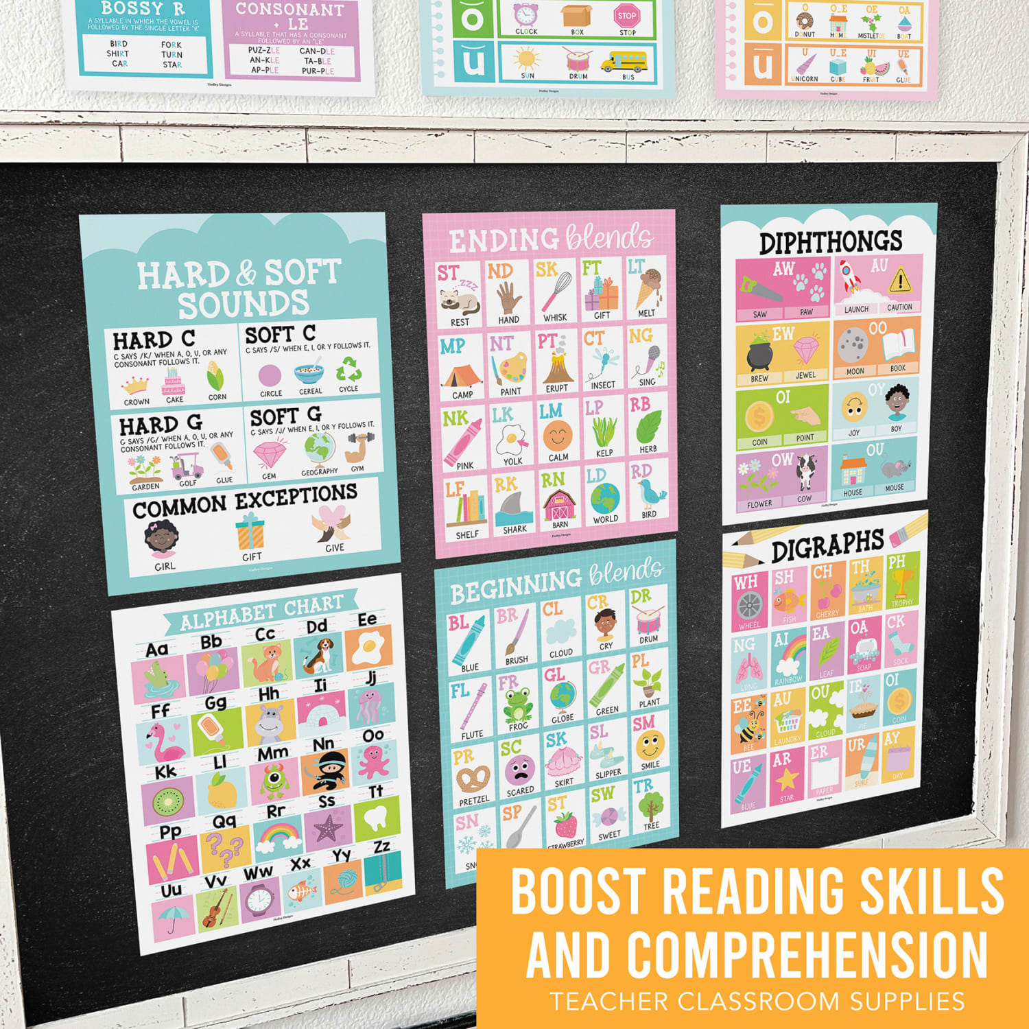 Hadley Designs Posters, Colorful Sound Wall Phonics and Vowels English, Set Of 9 - Image 5
