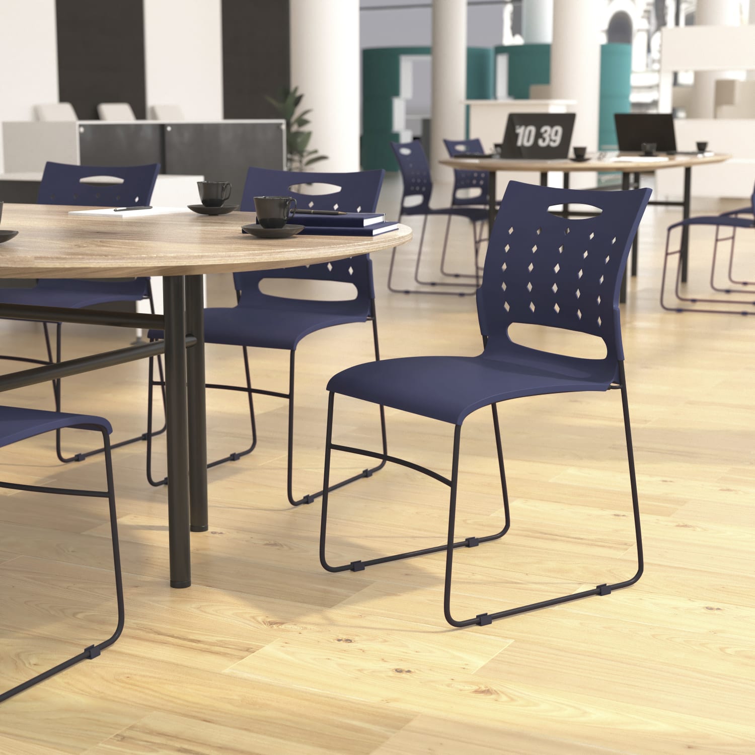 Flash Furniture SledBase Stacking Chairs With Handles And AirVent Backs Navy PopularChairscom Flash Furniture Sled Base Stacking Chairs With Handles And Air Vent Backs Navy PopularChairscom