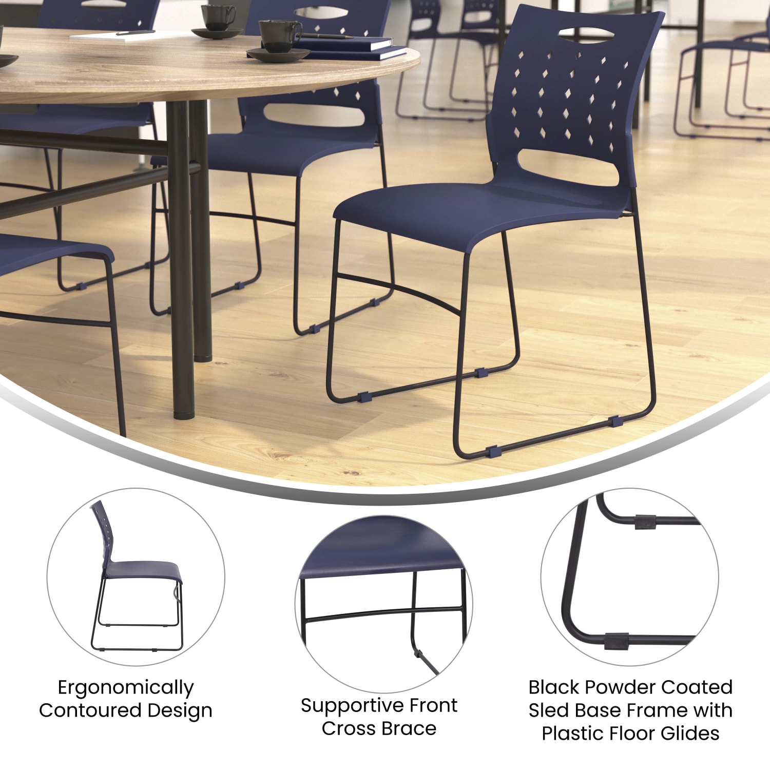 Flash Furniture Sled Base Stacking Chairs With Handles And Air Vent Backs Navy PopularChairscom