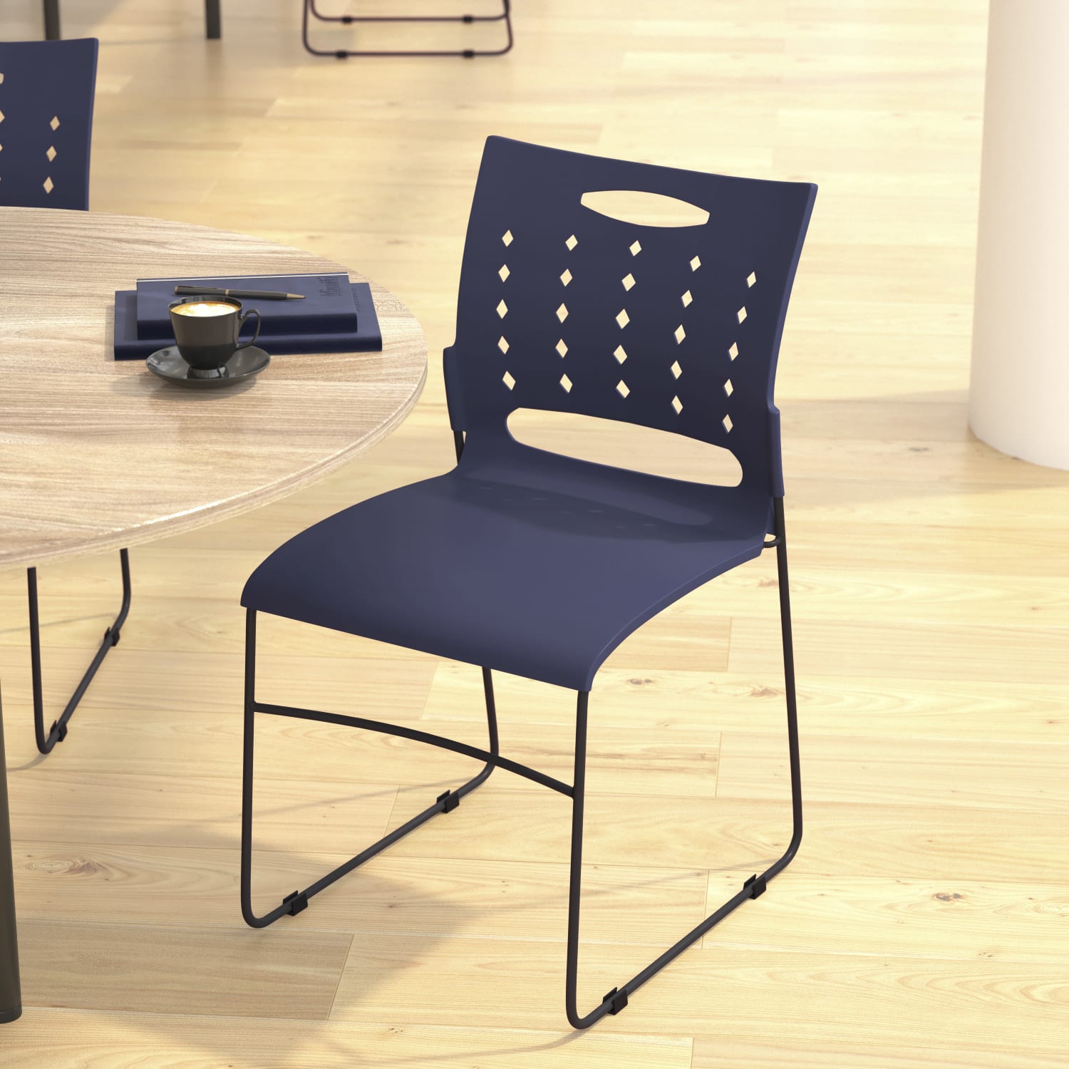 Flash Furniture Sled Base Stacking Chairs With Handles And Air Vent Backs Navy PopularChairscom