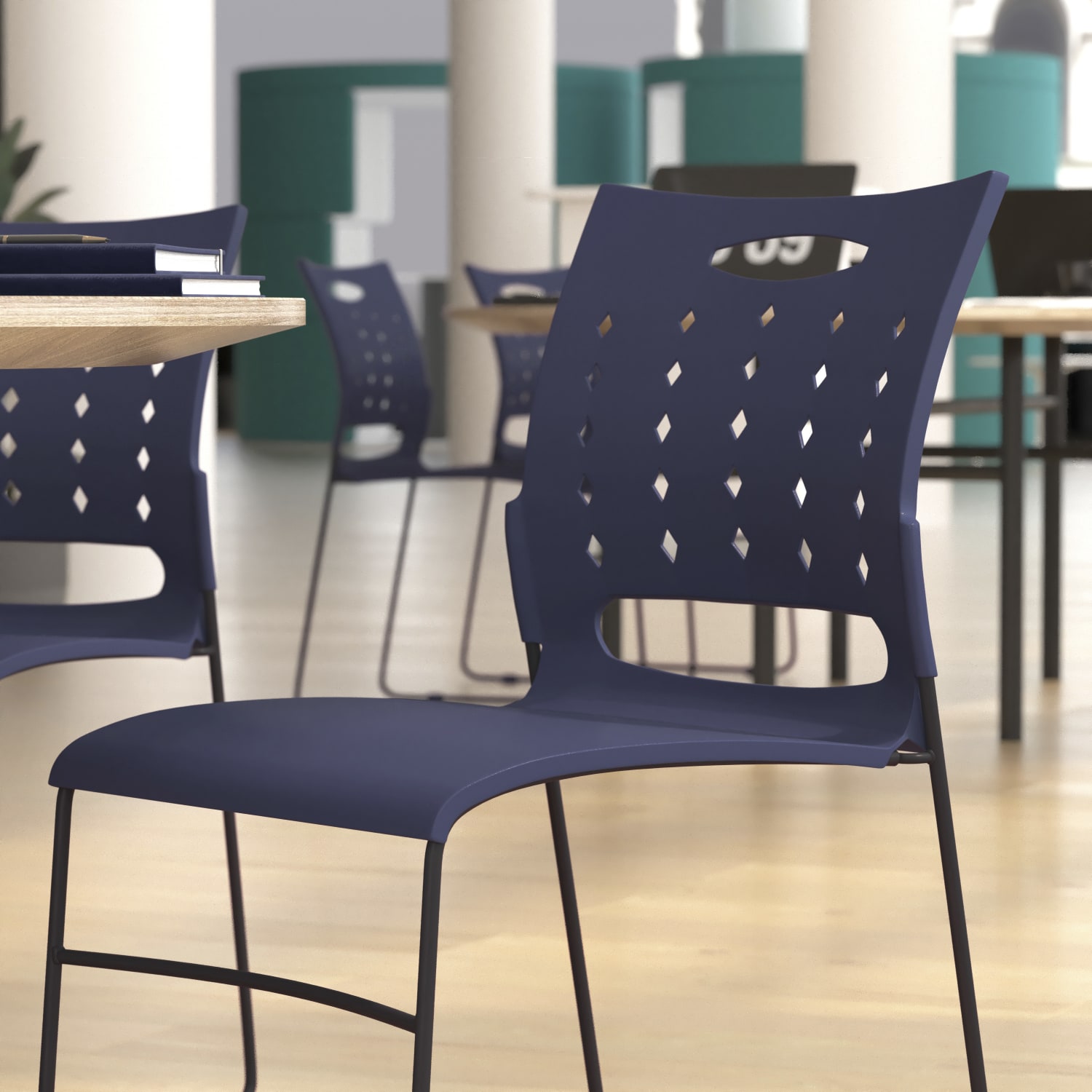 Flash Furniture Sled Base Stacking Chairs With Handles And Air Vent Backs Navy PopularChairscom