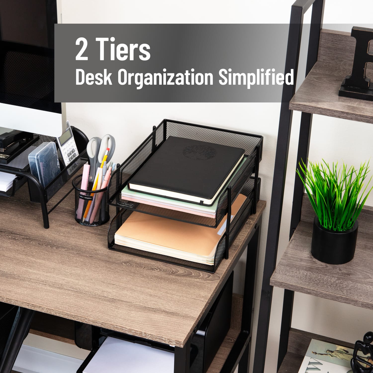Mind Reader 2-Tier Metal Stackable Paper Tray, 7-1/2inH x 10-1/2inW x 13-1/4inD, Black - Image 3
