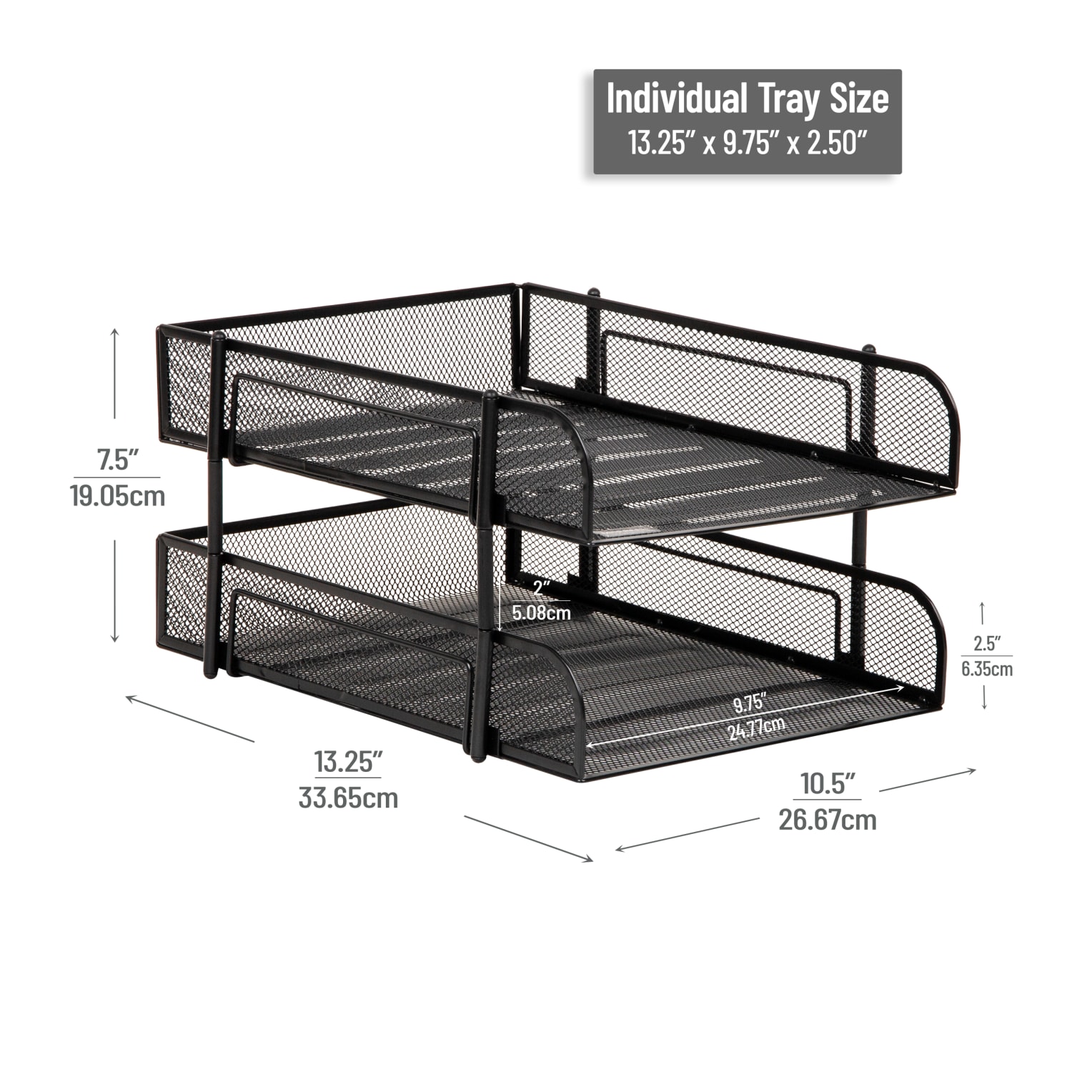 Mind Reader 2-Tier Metal Stackable Paper Tray, 7-1/2inH x 10-1/2inW x 13-1/4inD, Black - Image 4