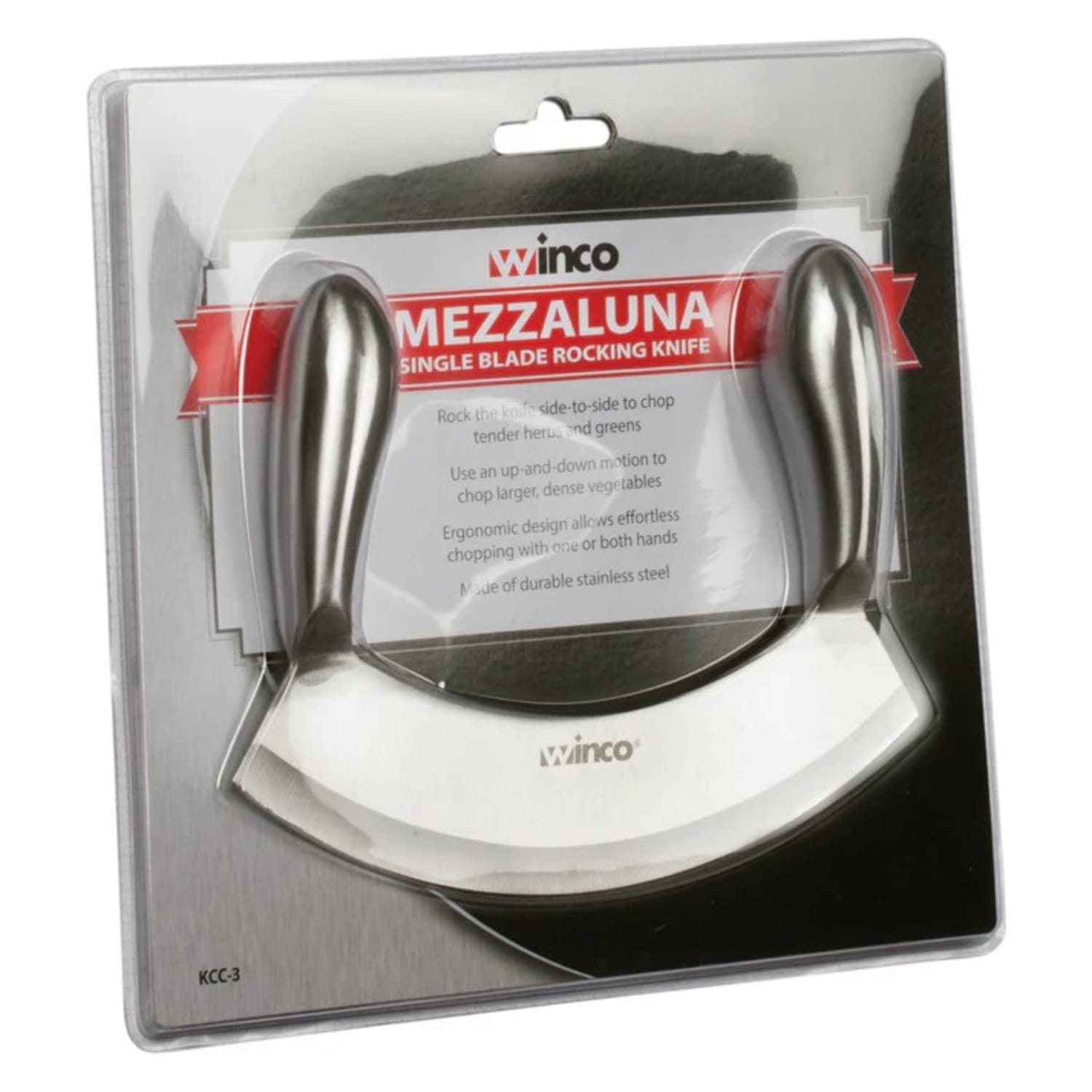 Winco Single Blade Mezzaluna Knife, Stainless Steel - Image 3