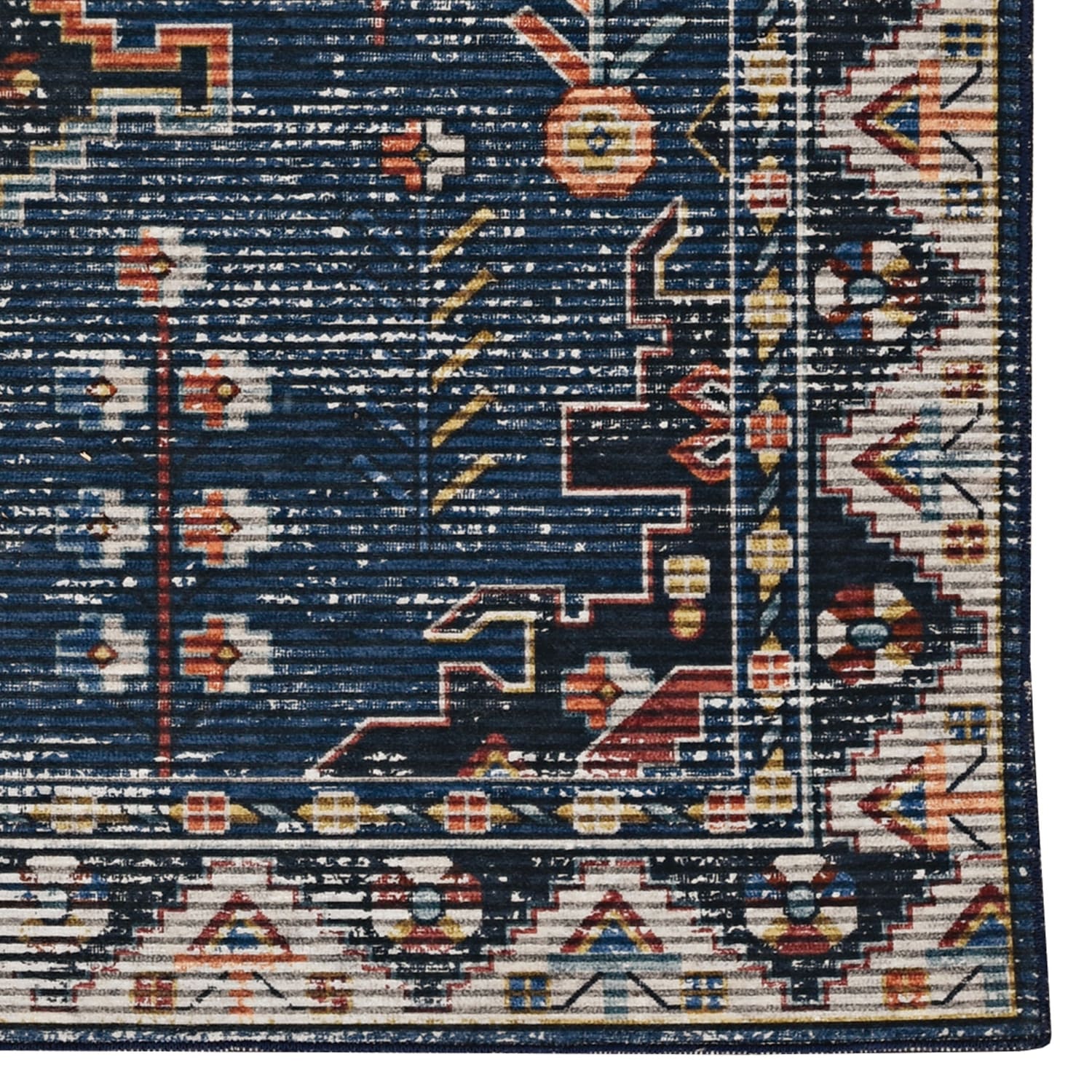 Linon Washable Area Rug, 5ft x 7ft, Lucien Navy/Ivory - Image 4