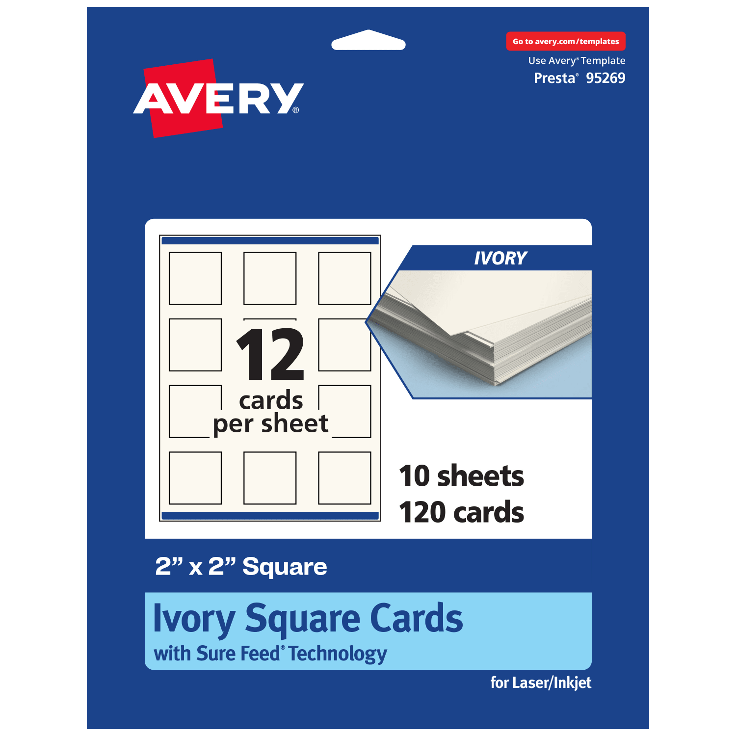 Avery Printable Business Cards With Sure Feed Technology, 95269-MIC10, Square, 2in x 2in, Matte Ivory, Pack Of 120 - Image 3