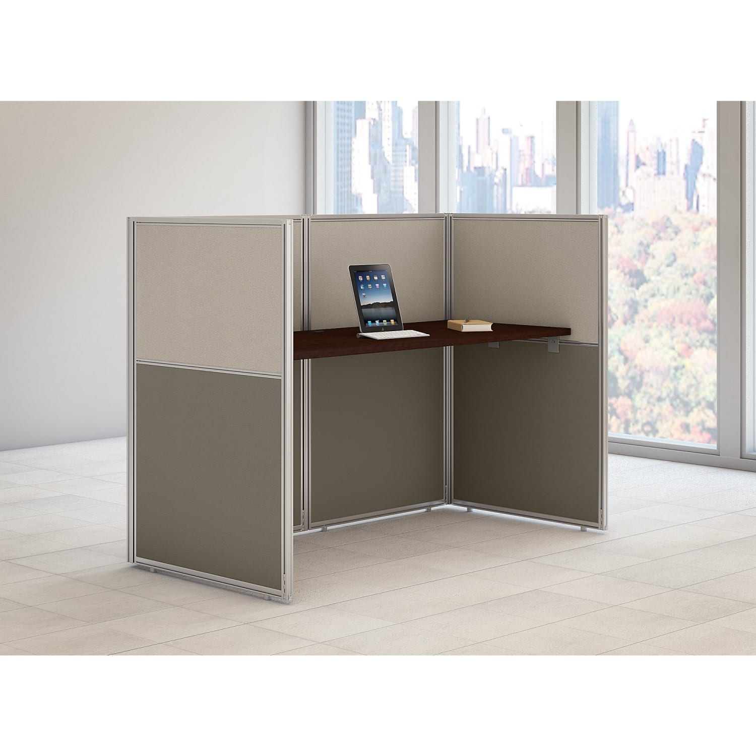 Bush Business Furniture Easy Office 60inW Cubicle Desk Workstation With 45inH Closed Panels, Mocha Cherry/Silver Gray, Standard Delivery - Image 4