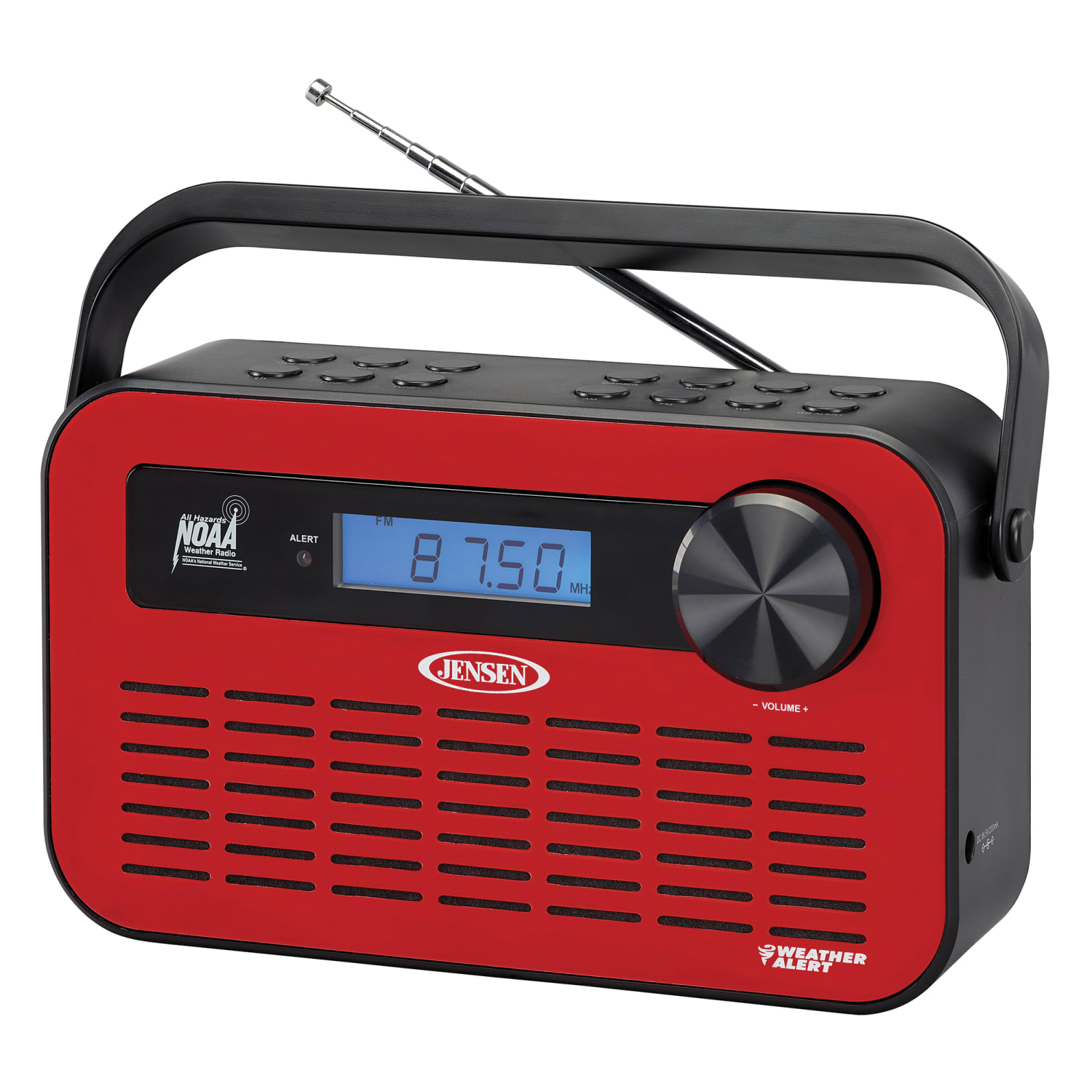 Jensen Portable Digital AM/FM Weather Radio With Weather Alert And 2-Way Charging, 5.1inH x 9inW x 2.3inD, Red - Image 3