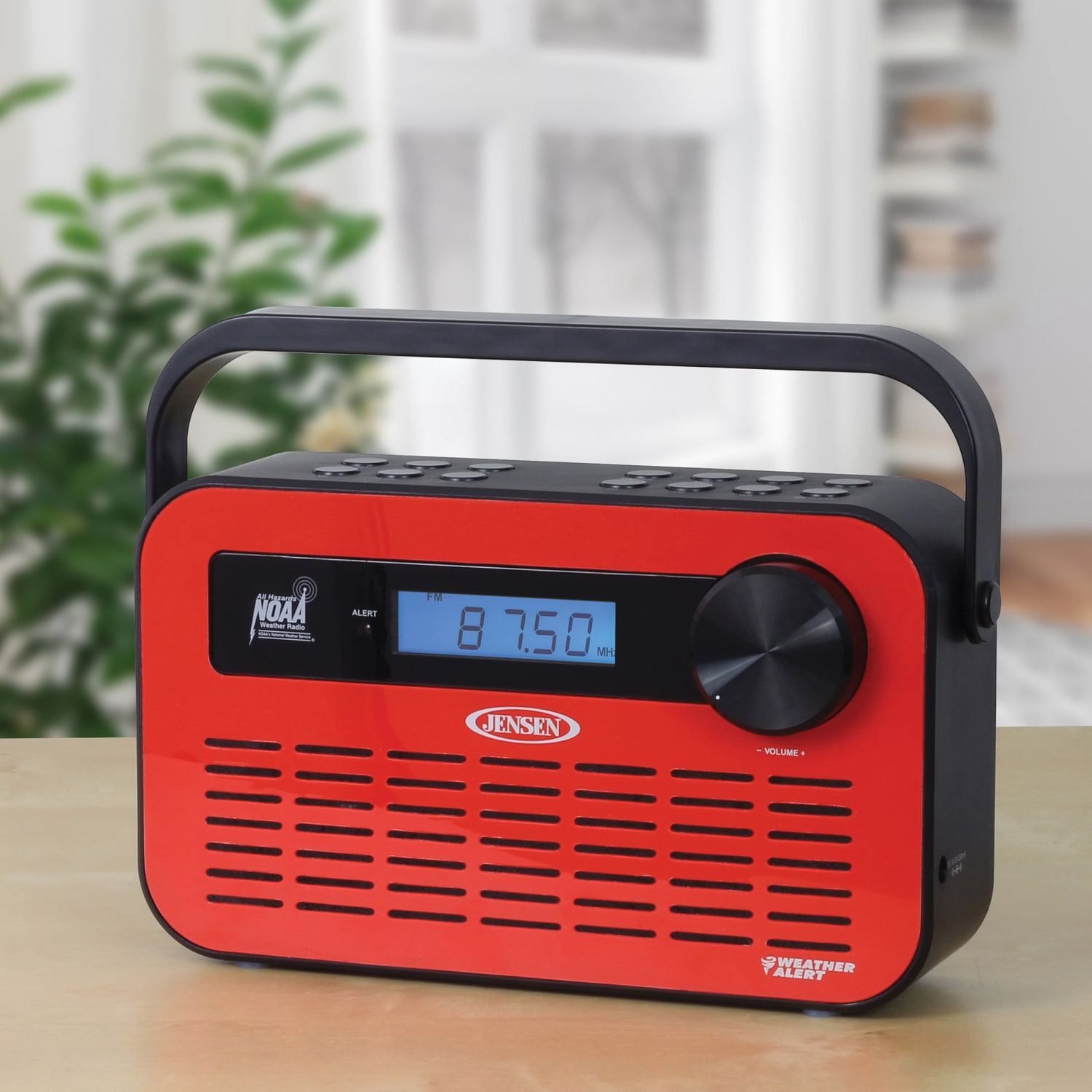 Jensen Portable Digital AM/FM Weather Radio With Weather Alert And 2-Way Charging, 5.1inH x 9inW x 2.3inD, Red - Image 6