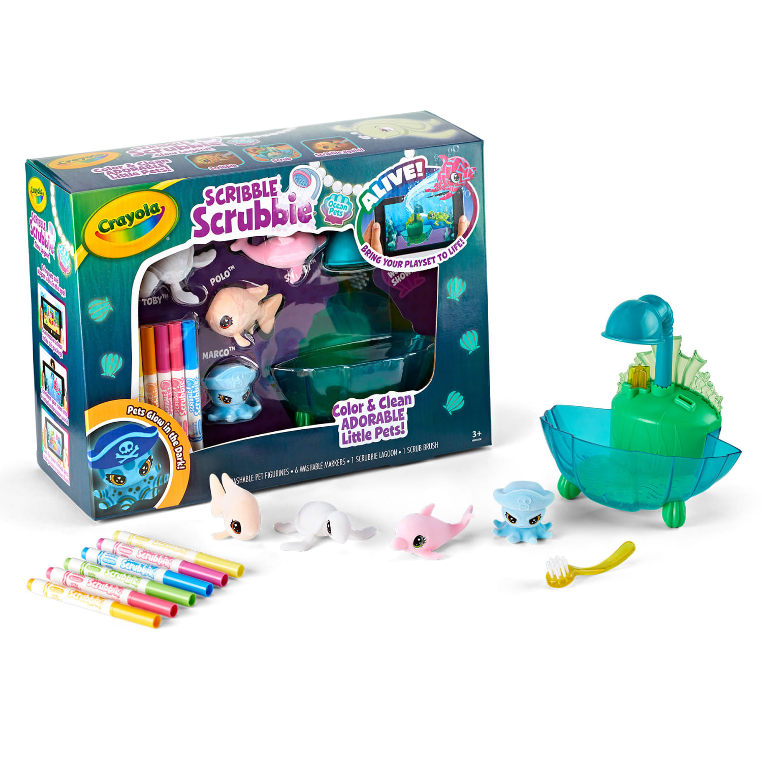 Crayola Scribble Scrubbie Ocean Pets Glow Lagoon, Set Of 12 Pieces