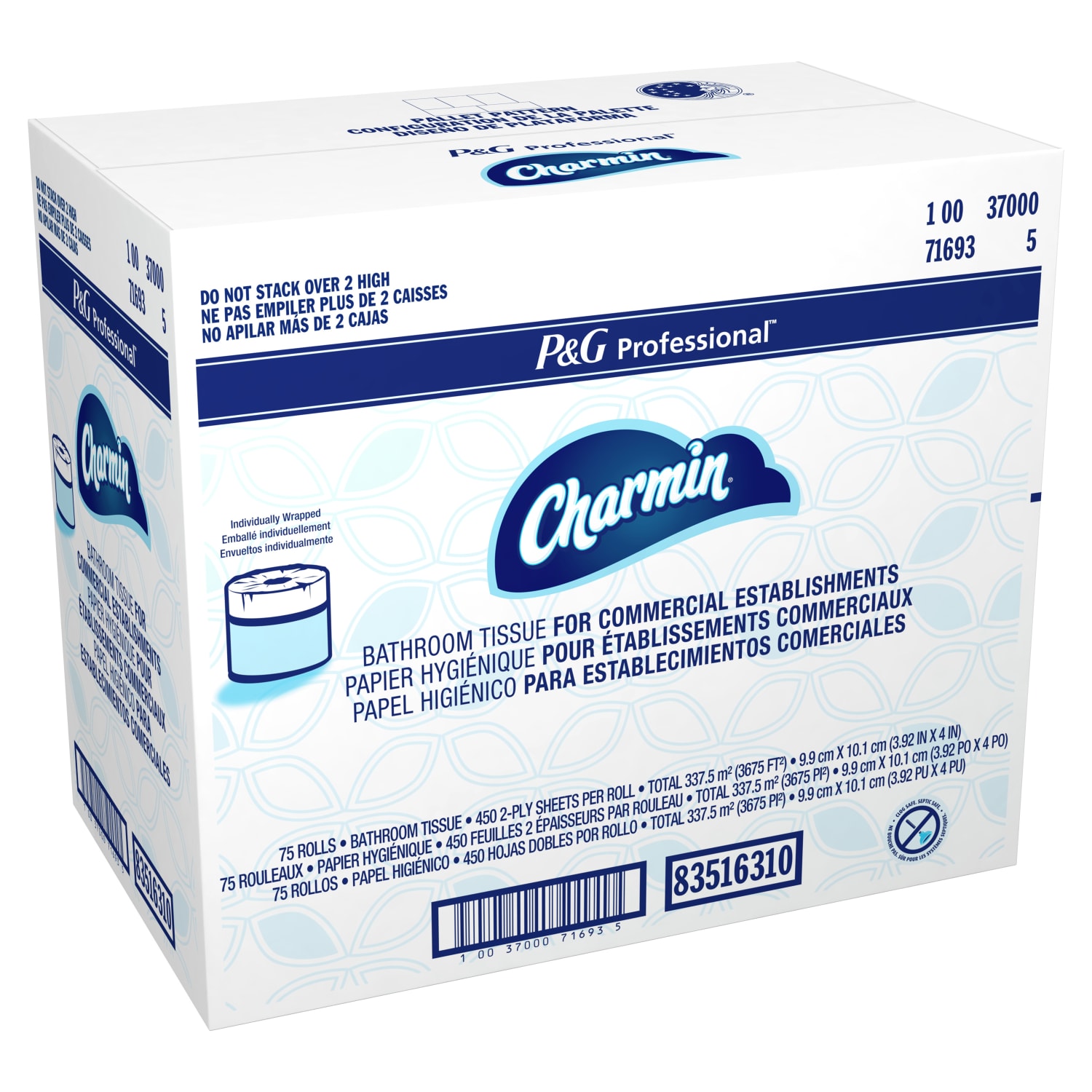 Charmin For Commercial Use Toilet Paper, Individually Wrapped, 2-Ply Standard Roll, 75 Rolls / Case, 450 Sheets / Roll - Image 5