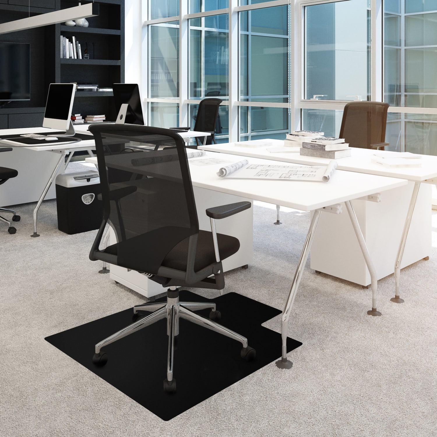Floortex Advantagemat Vinyl Lipped Chair Mat For Carpets, 45in x 53in, Black