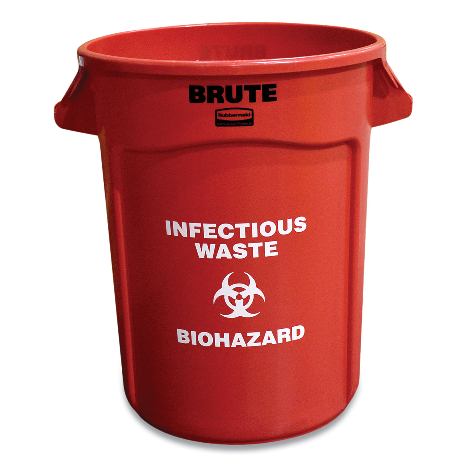 Rubbermaid Vented Round Brute Container, "Infectious Waste: Biohazard" Imprint, 32 gal, Plastic, Red - Image 3