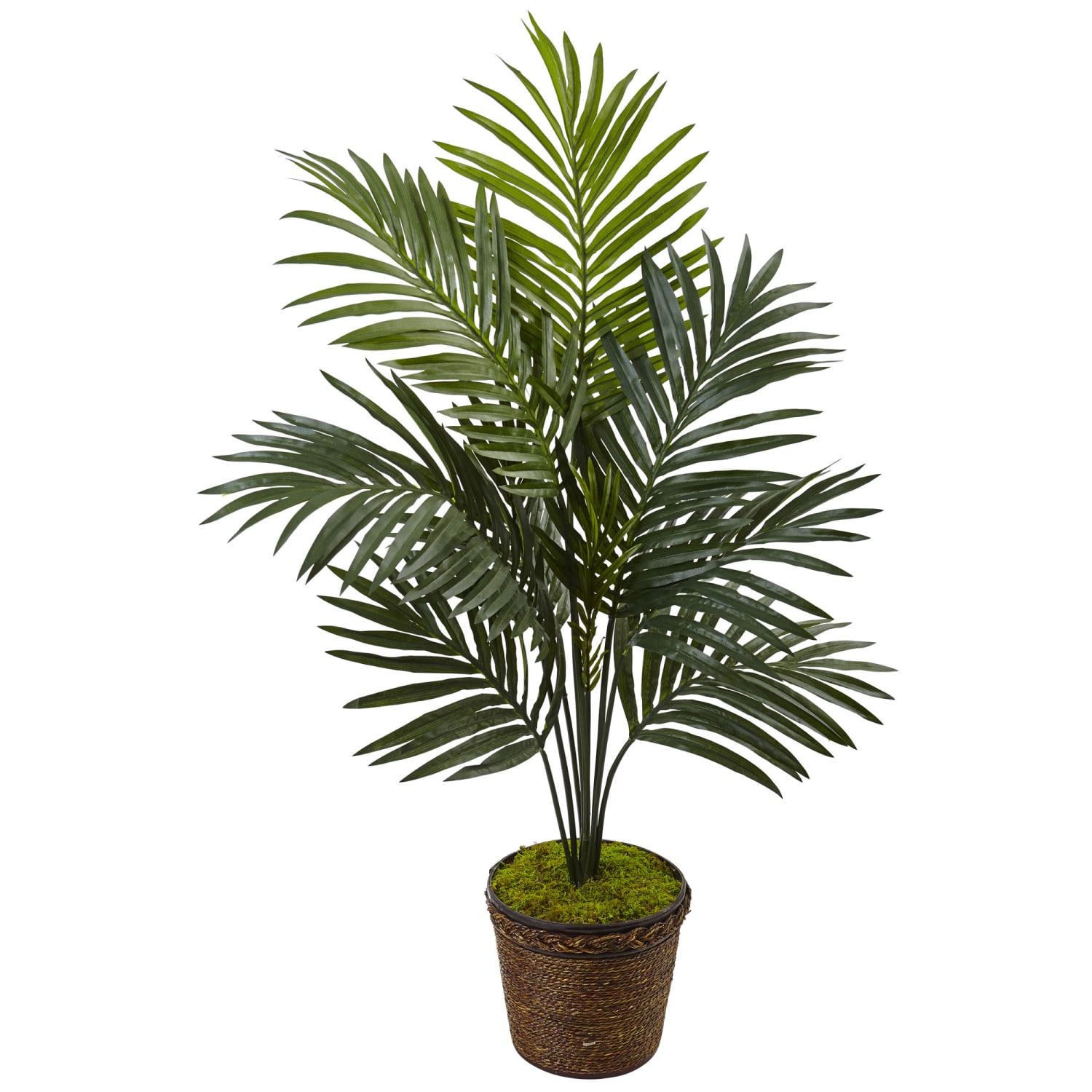 Nearly Natural Kentia Palm 48in Artificial Tree With Coiled-Rope Planter, Green/Brown