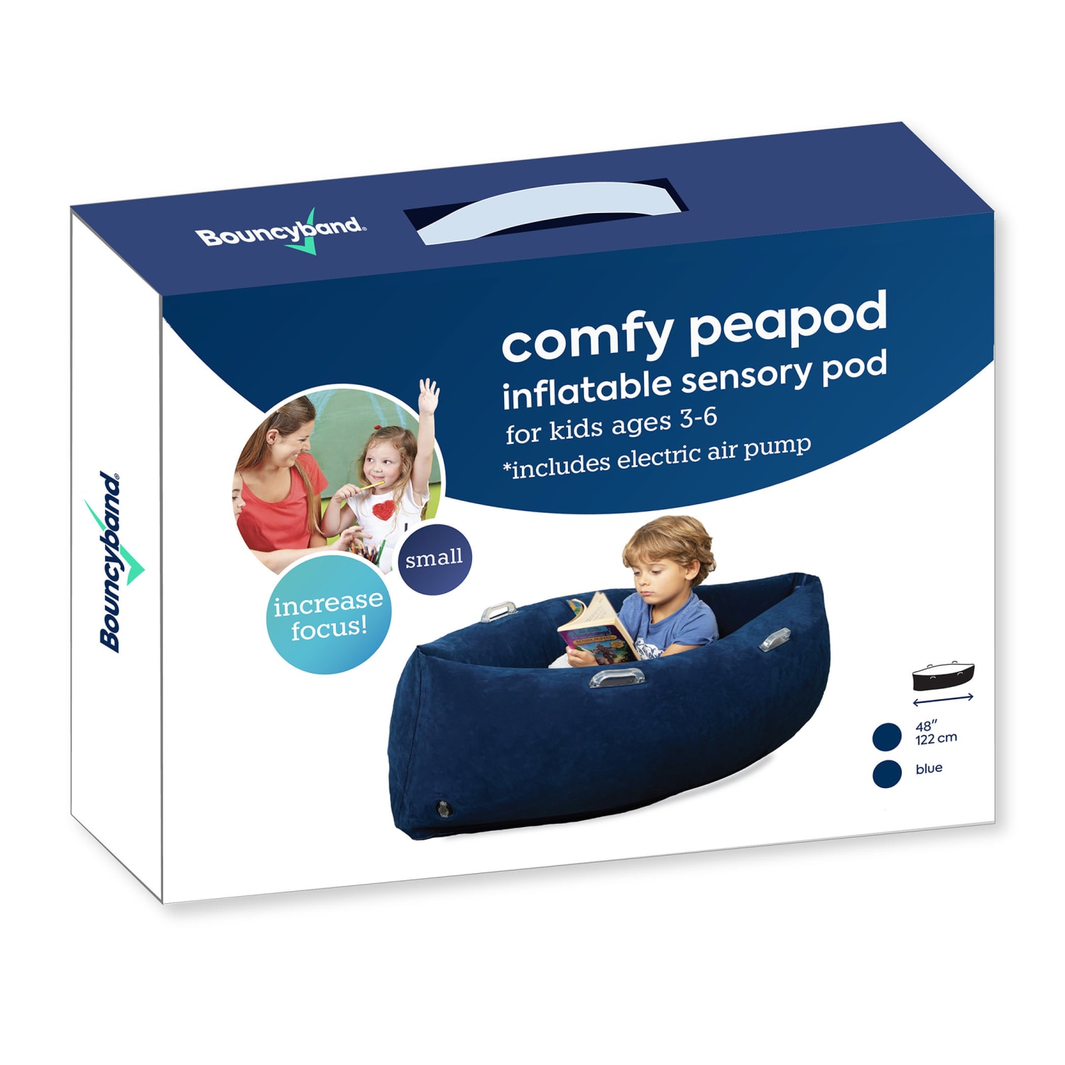Bouncyband Comfy Hugging Peapod PVC Sensory Pod, 17inH x 48inW x 26-1/2inD, Blue