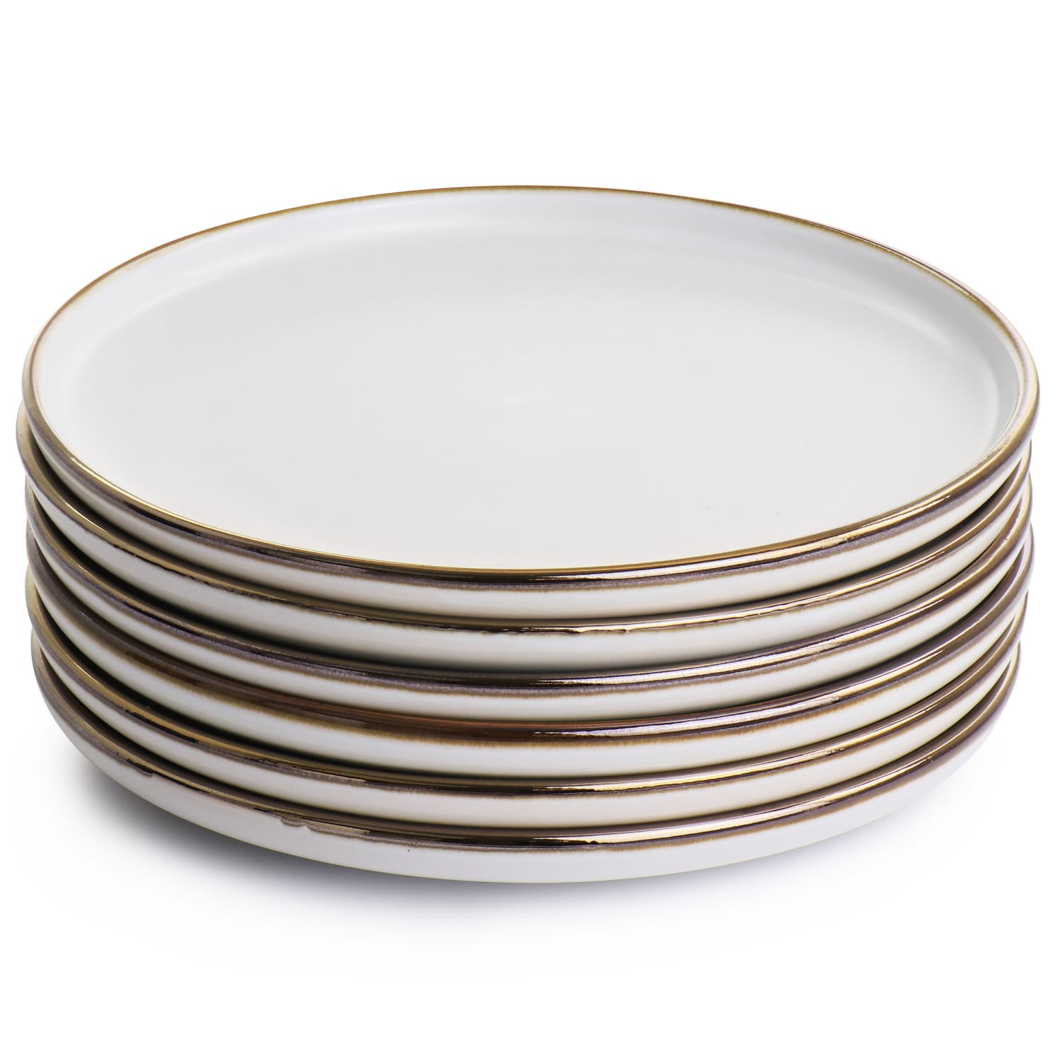 Elama Arthur 6-Piece Round Stoneware Salad Plate Set, 8in, Matte White/Gold - Image 4