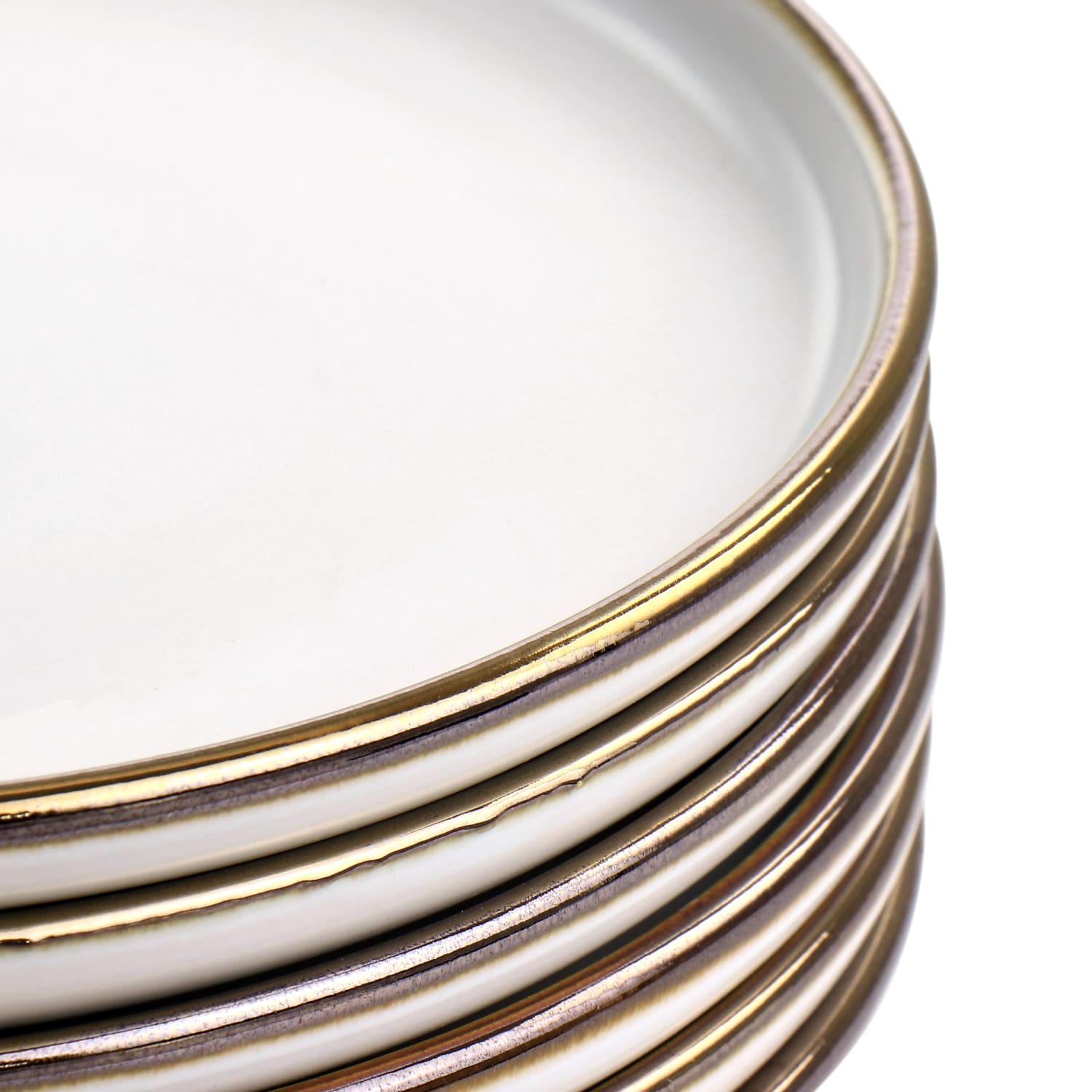 Elama Arthur 6-Piece Round Stoneware Salad Plate Set, 8in, Matte White/Gold - Image 5
