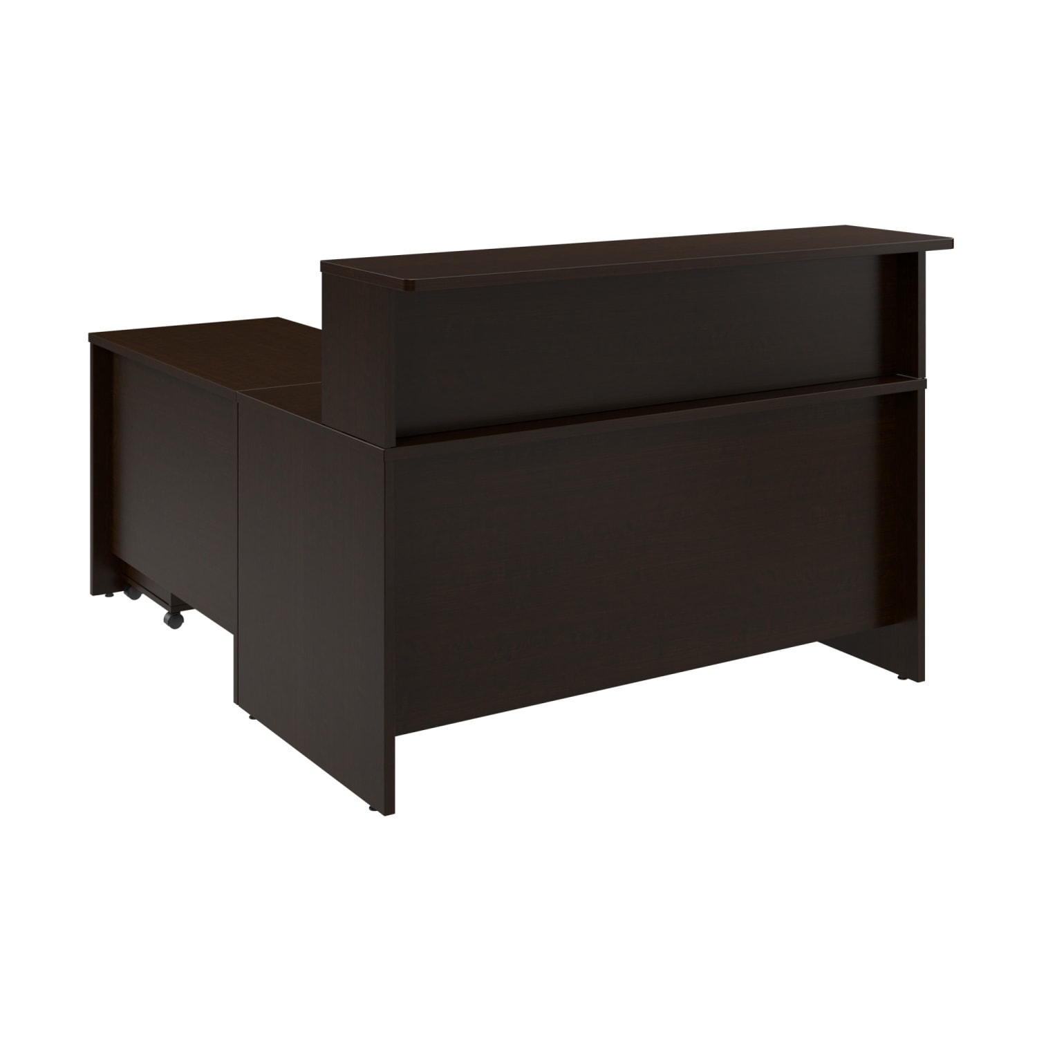 Bush Business Furniture Arrive 60inW L Shaped Reception Desk with Shelf and Mobile File Cabinet, Mocha Cherry, Standard Delivery - Image 3