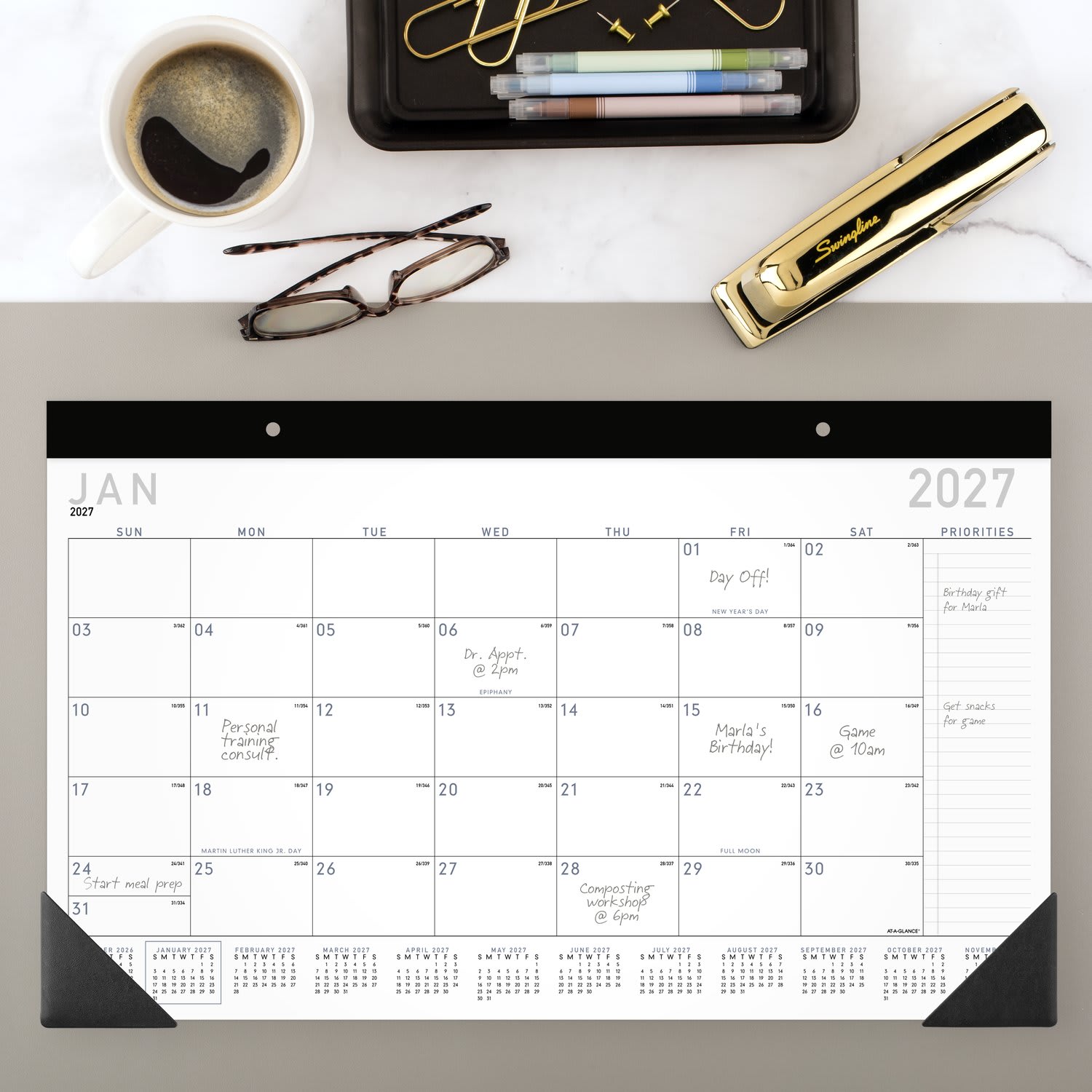 AT-A-GLANCE Contemporary 2027 Monthly Desk Pad Calendar, Compact, 18in x 11in - Image 3