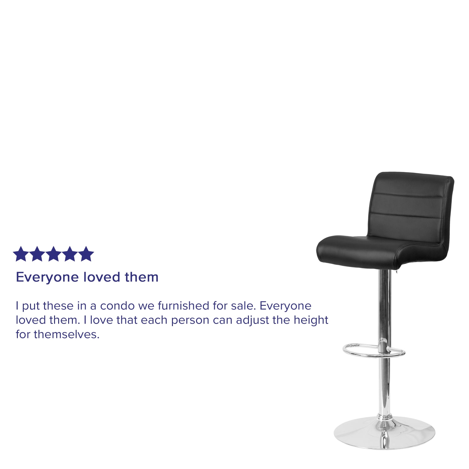 Flash Furniture Contemporary Vinyl Adjustable Height Barstool with Rolled Seat and Chrome Base Black PopularChairscom