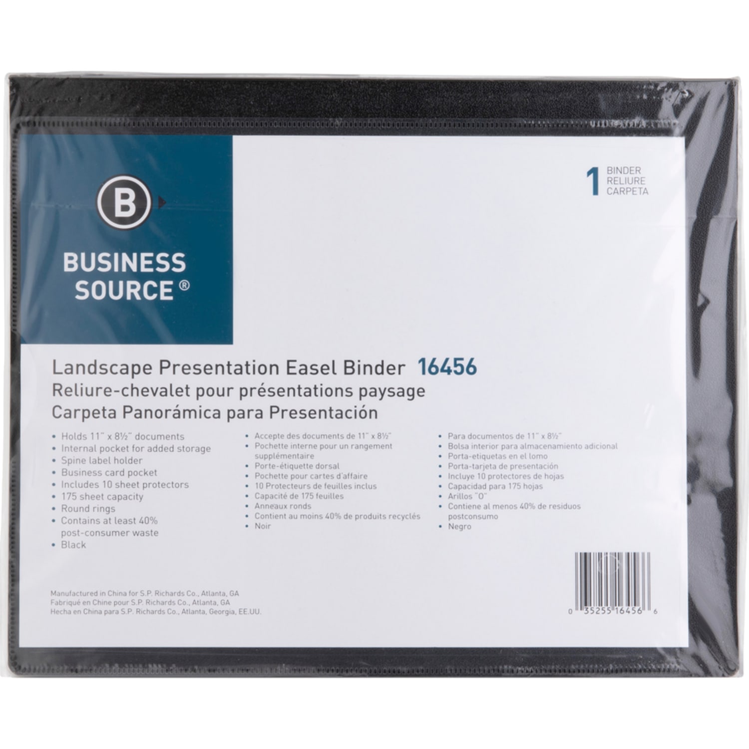 Business Source Presentation Binder, 1in Ring, 8 1/2in x 11in, Black - Image 5