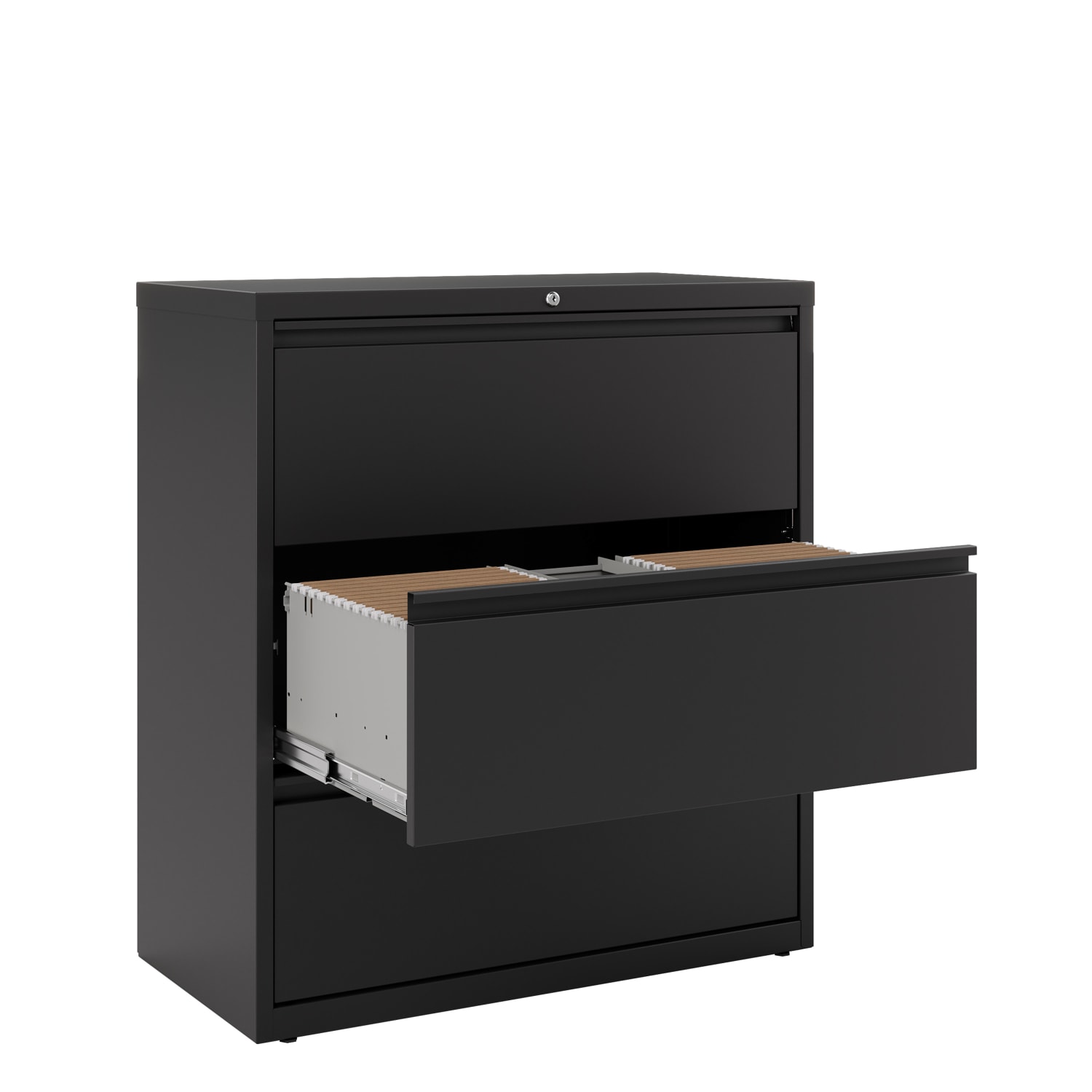 WorkPro 36inW x 18-5/8inD Lateral 3-Drawer File Cabinet, Black - Image 6