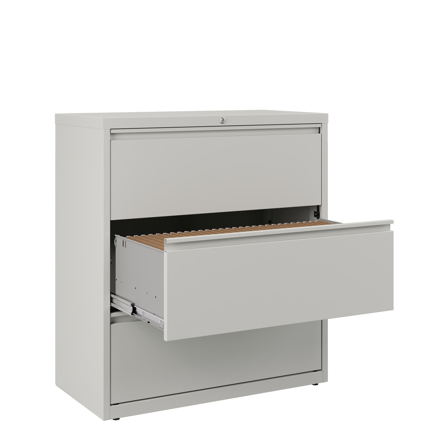 WorkPro 36inW x 18-5/8inD Lateral 3-Drawer File Cabinet, Light Gray - Image 5