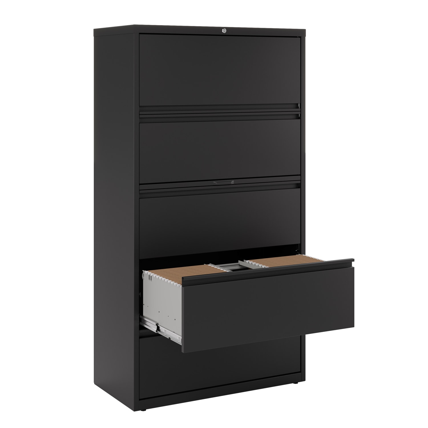 WorkPro 36inW x 18-5/8inD Lateral 5-Drawer File Cabinet, Black - Image 6