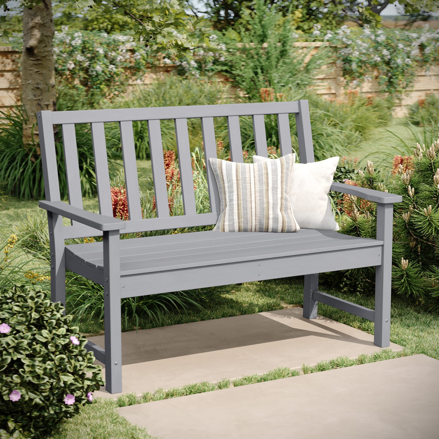 Flash Furniture Ellsworth Commercial Grade All Weather Indoor/Outdoor Recycled HDPE Bench with Contoured Seat, Gray - Image 3