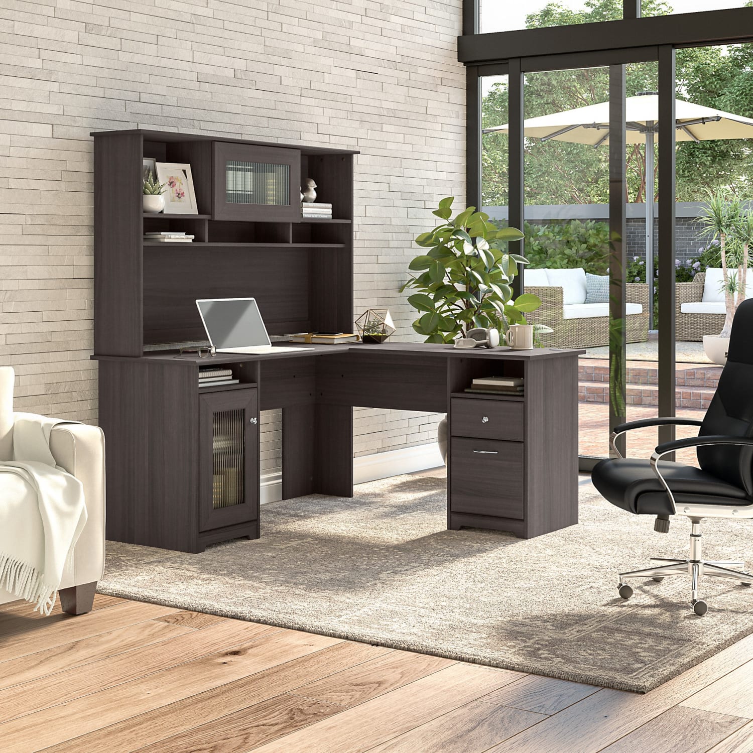 Bush Business Furniture Cabot 60inW L-Shaped Corner Desk With Hutch, Heather Gray, Standard Delivery - Image 3