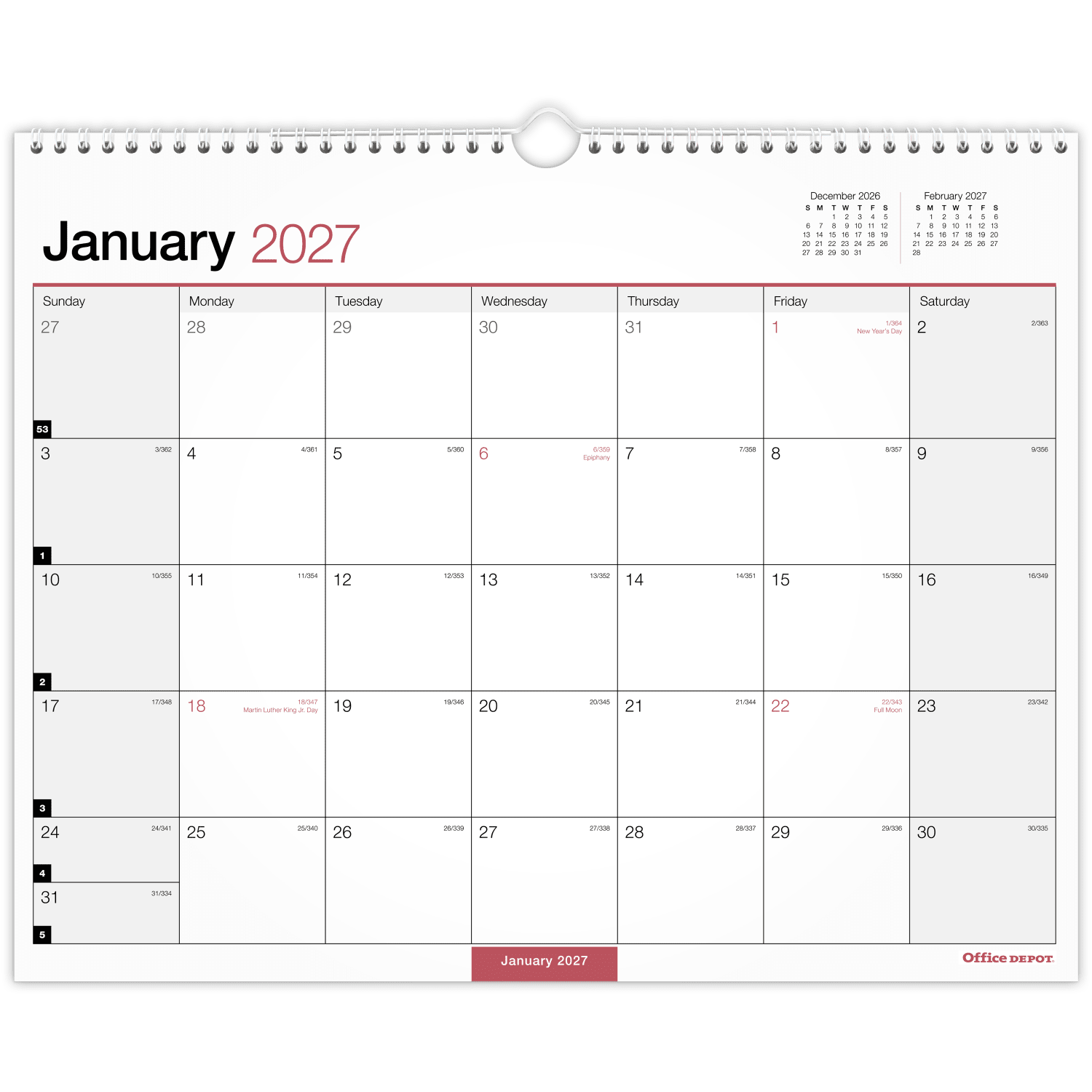 Office Depot Brand Monthly Wall Calendar, 15in x 12in, White, January 2027 to December 2027, OD30242827 - Image 3