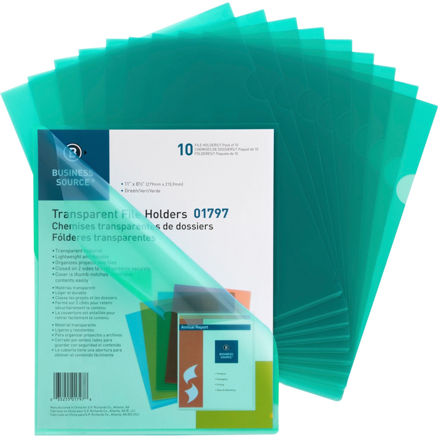 Sparco Transparent File Holders, Letter Size, Green, Pack Of 10 - Image 3
