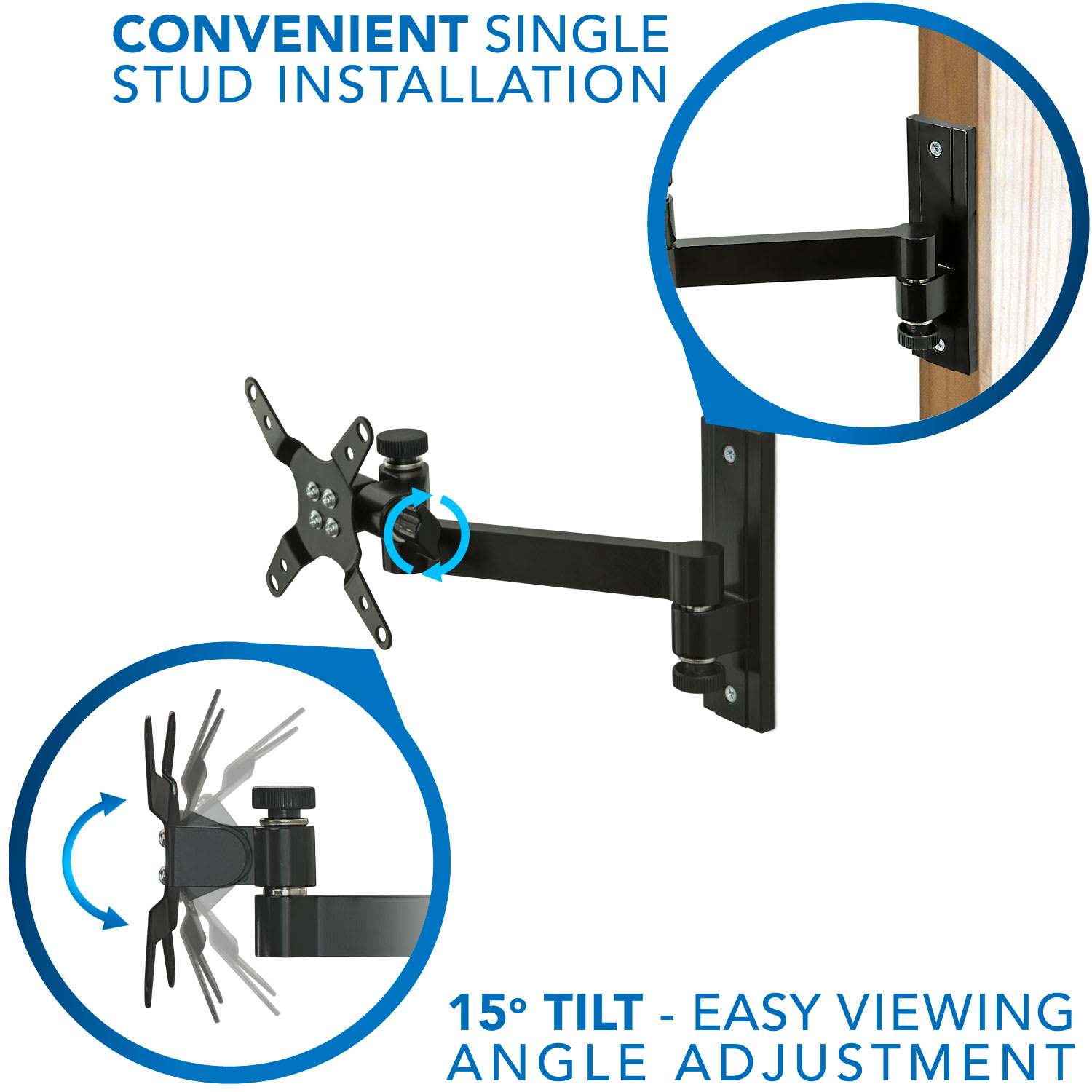 Mount-It! MI-405 Full-Motion Monitor Wall Mount, 6.4inH x 7.7inW x 1.9inD, Black - Image 4