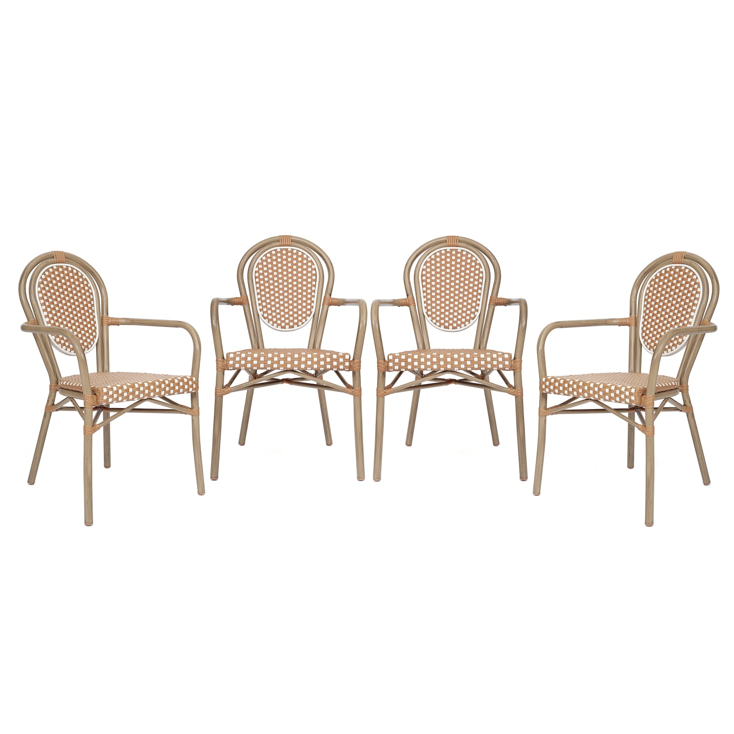 Flash Furniture 4 Pack Lourdes Indoor/Outdoor Commercial Thonet Bistro Stacking Chair with Arms, Natural & White/Light Natural Frame -4SDA6422ANWLTN
