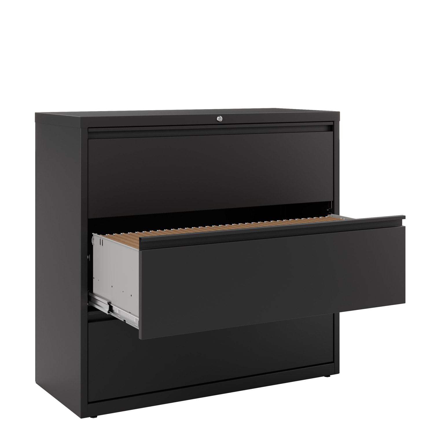 WorkPro 42inW x 18-5/8inD Lateral 3-Drawer File Cabinet, Black - Image 5