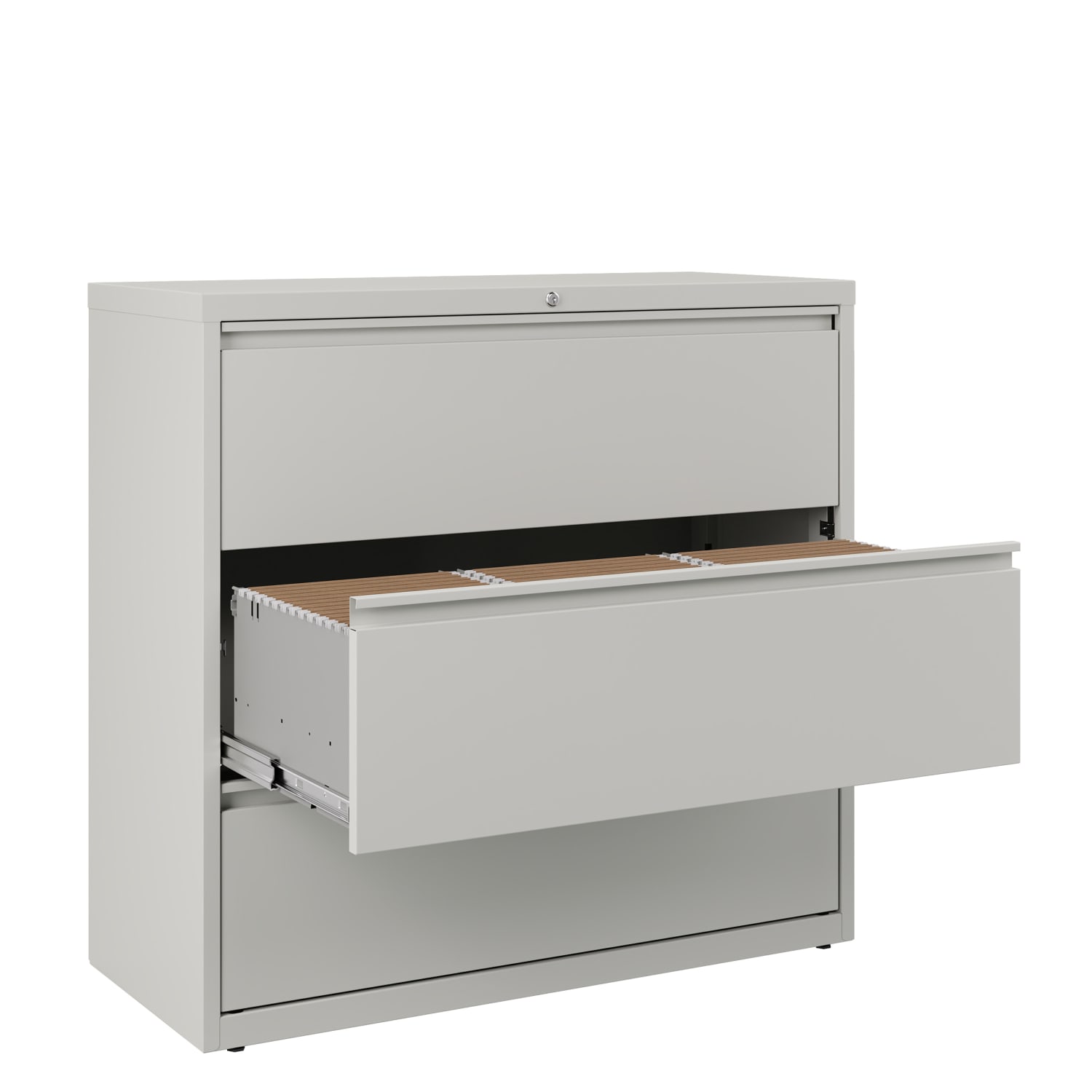 WorkPro 42inW x 18-5/8inD Lateral 3-Drawer File Cabinet, Light Gray - Image 6
