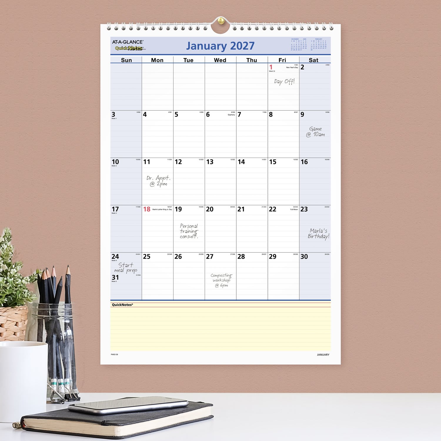 AT-A-GLANCE QuickNotes 2027 Monthly Desk Wall Calendar, Medium, 12in x 17in - Image 4